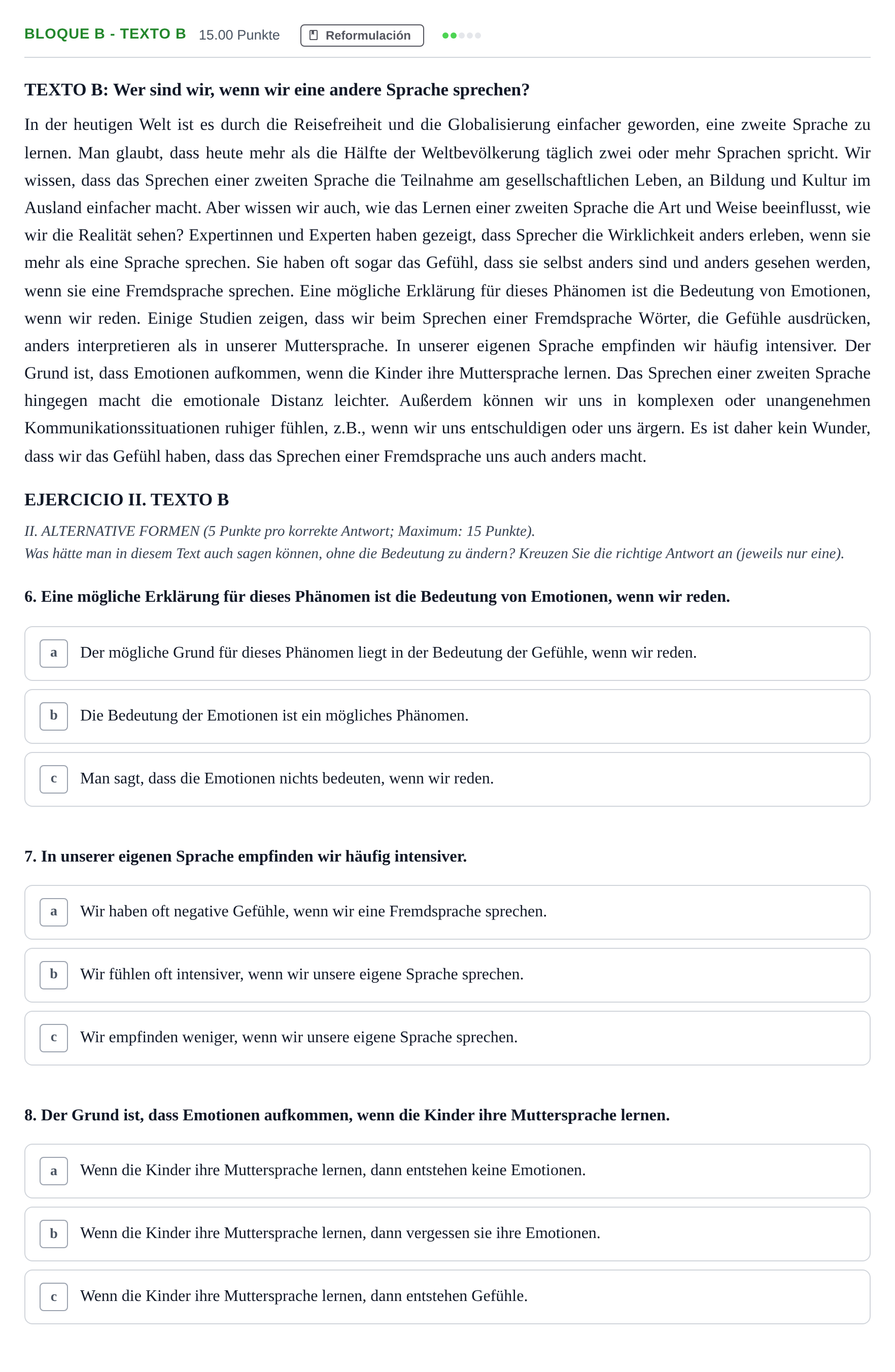 Enunciado: Bloque B - Texto B · Alemán PAU Andalucía Ordinaria Suplente 2 2025