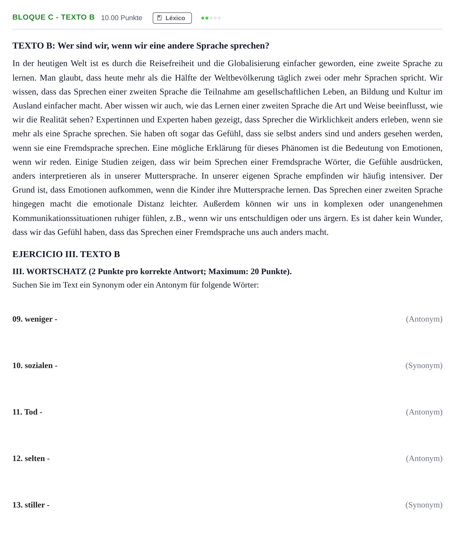 Enunciado: Bloque C - Texto B · Alemán PAU Andalucía Ordinaria Suplente 2 2025