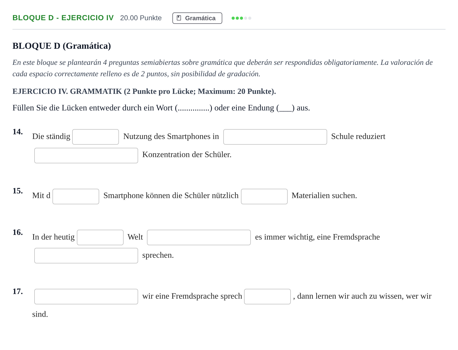 Enunciado: Bloque D - Ejercicio IV · Alemán PAU Andalucía Ordinaria Suplente 2 2025