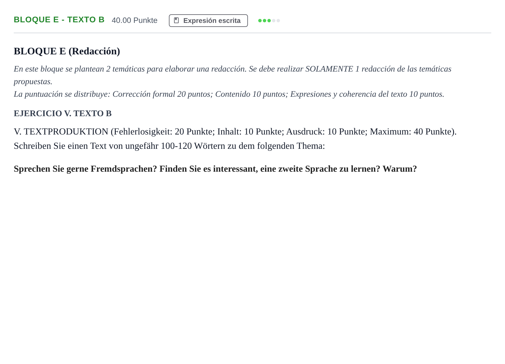 Enunciado: Bloque E - Texto B · Alemán PAU Andalucía Ordinaria Suplente 2 2025