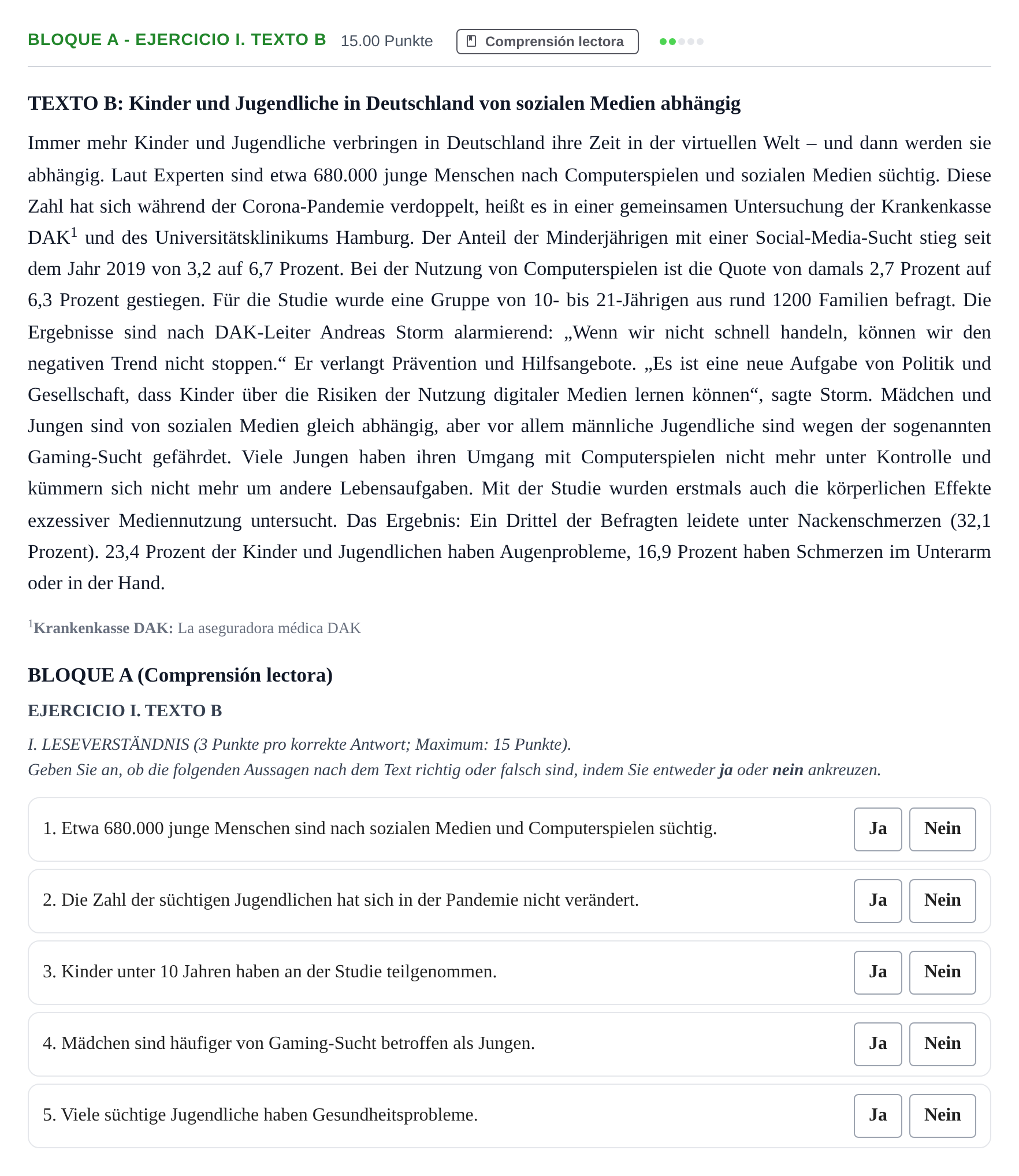 Enunciado: Bloque A - Ejercicio I. Texto B · Alemán PAU Andalucía Ordinaria Titular (Acceso) 2025
