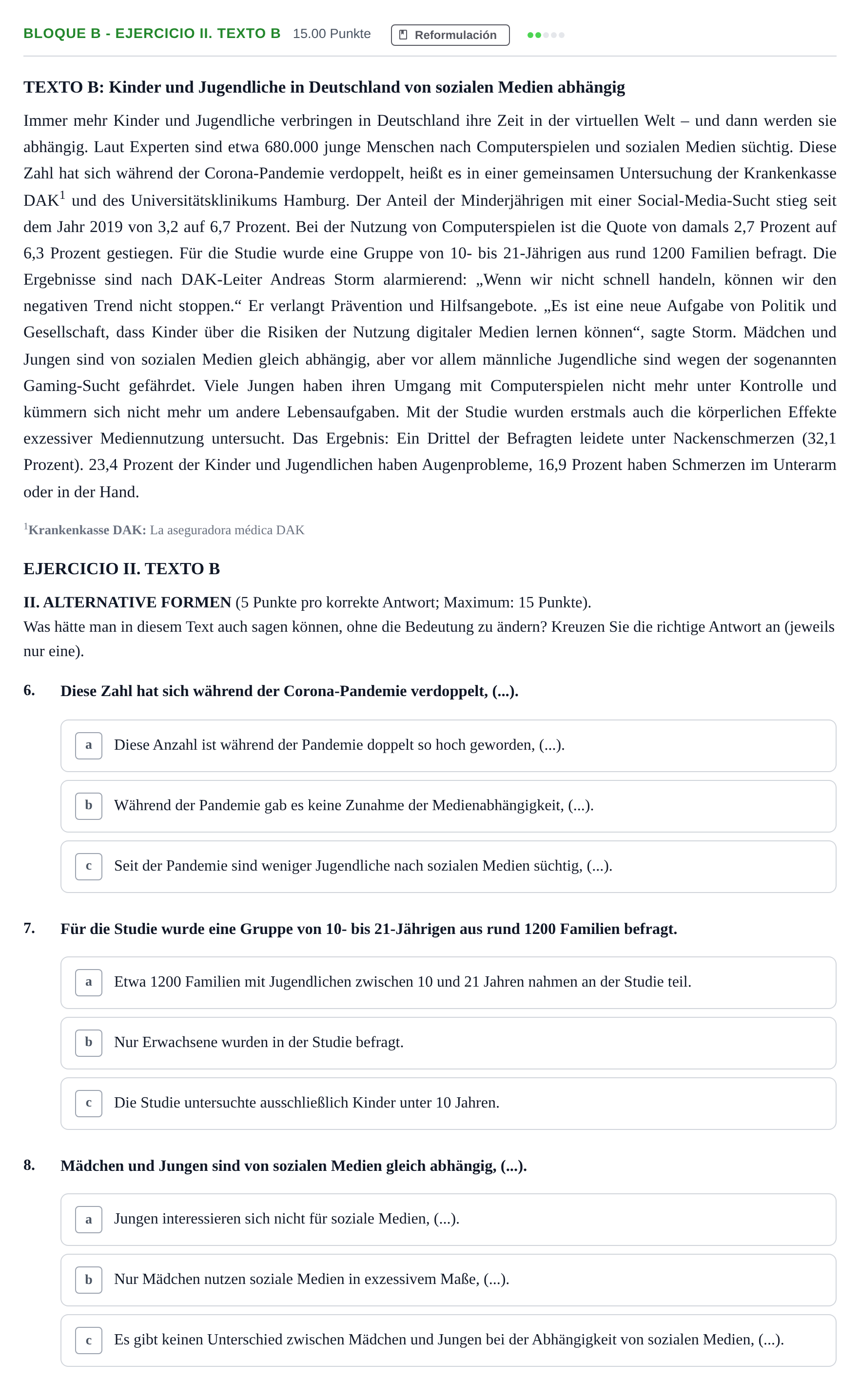 Enunciado: Bloque B - Ejercicio II. Texto B · Alemán PAU Andalucía Ordinaria Titular (Acceso) 2025