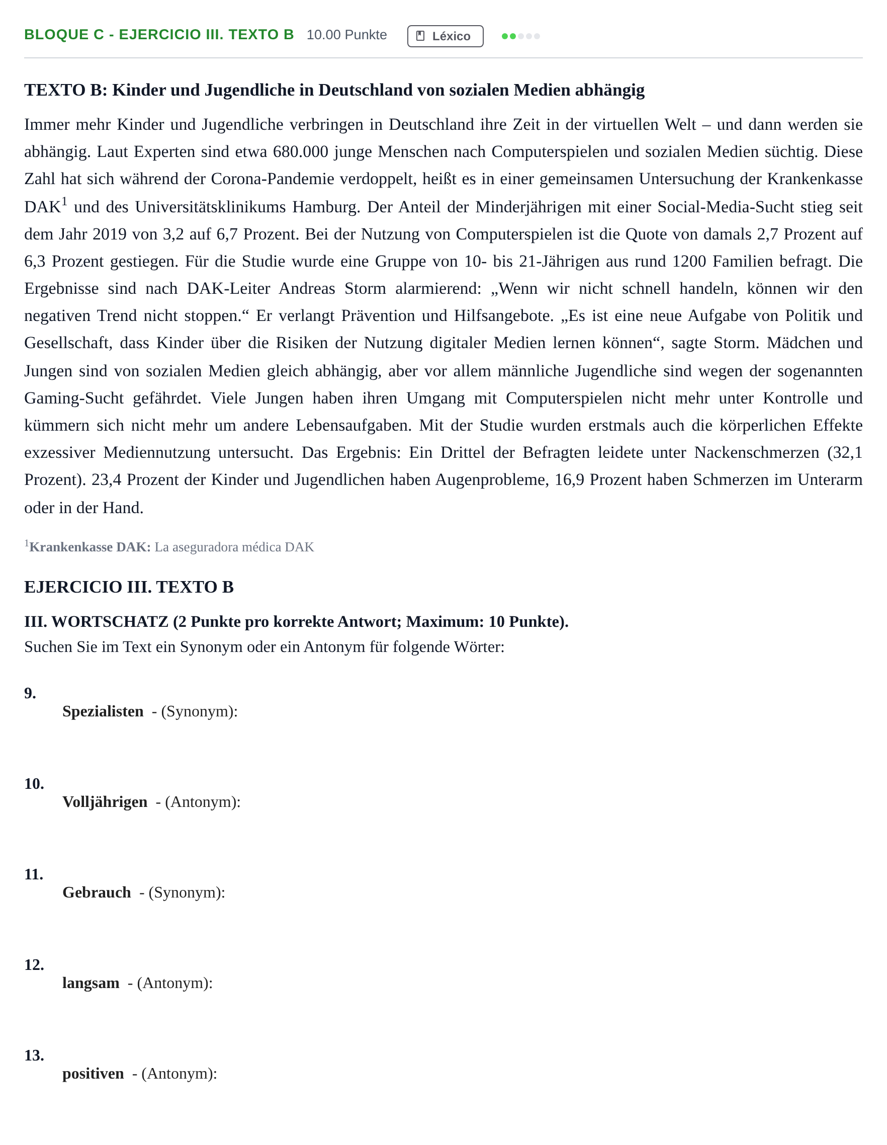 Enunciado: Bloque C - Ejercicio III. Texto B · Alemán PAU Andalucía Ordinaria Titular (Acceso) 2025