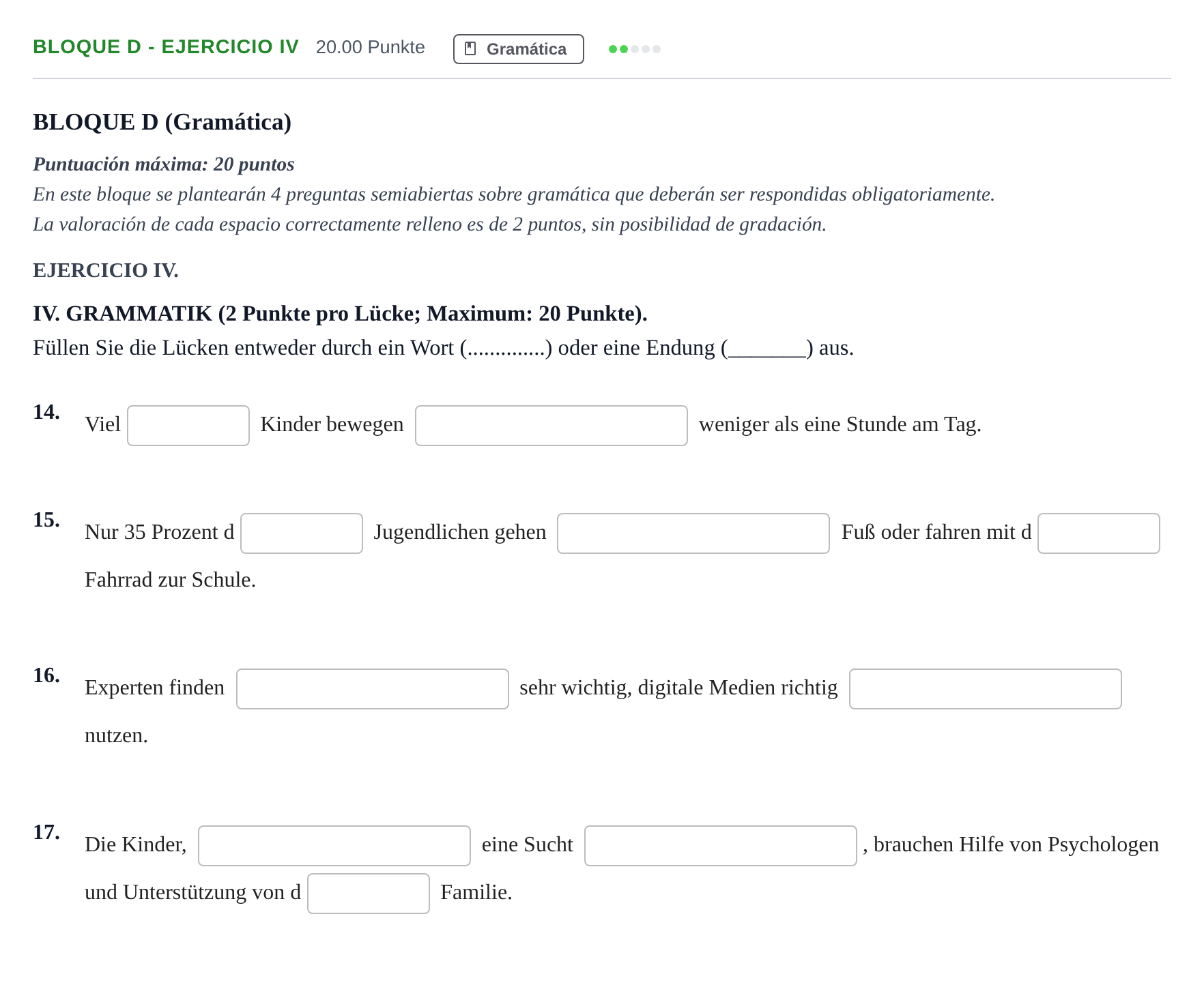 Enunciado: Bloque D - Ejercicio IV · Alemán PAU Andalucía Ordinaria Titular (Acceso) 2025