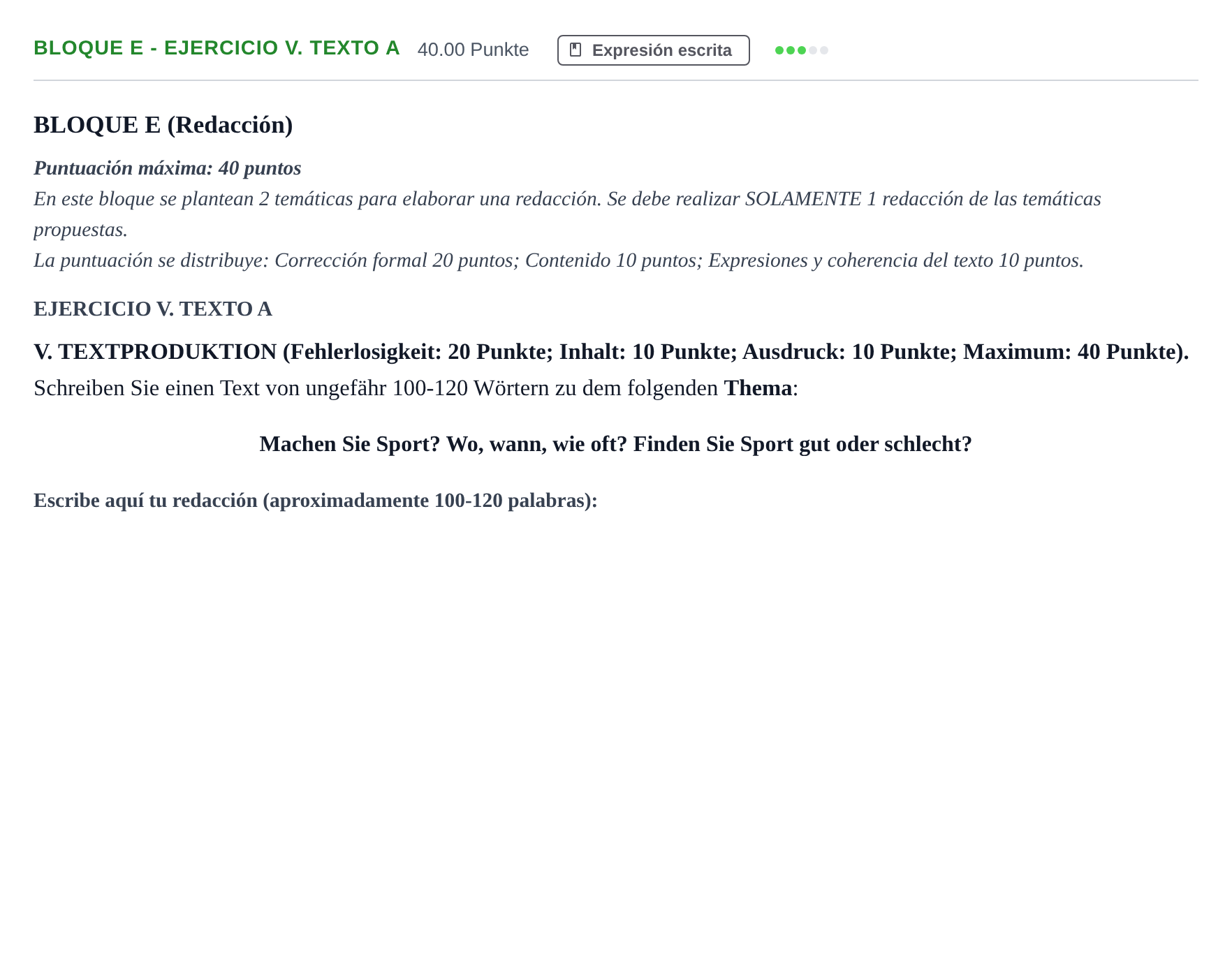 Enunciado: Bloque E - Ejercicio V. Texto A · Alemán PAU Andalucía Ordinaria Titular (Acceso) 2025