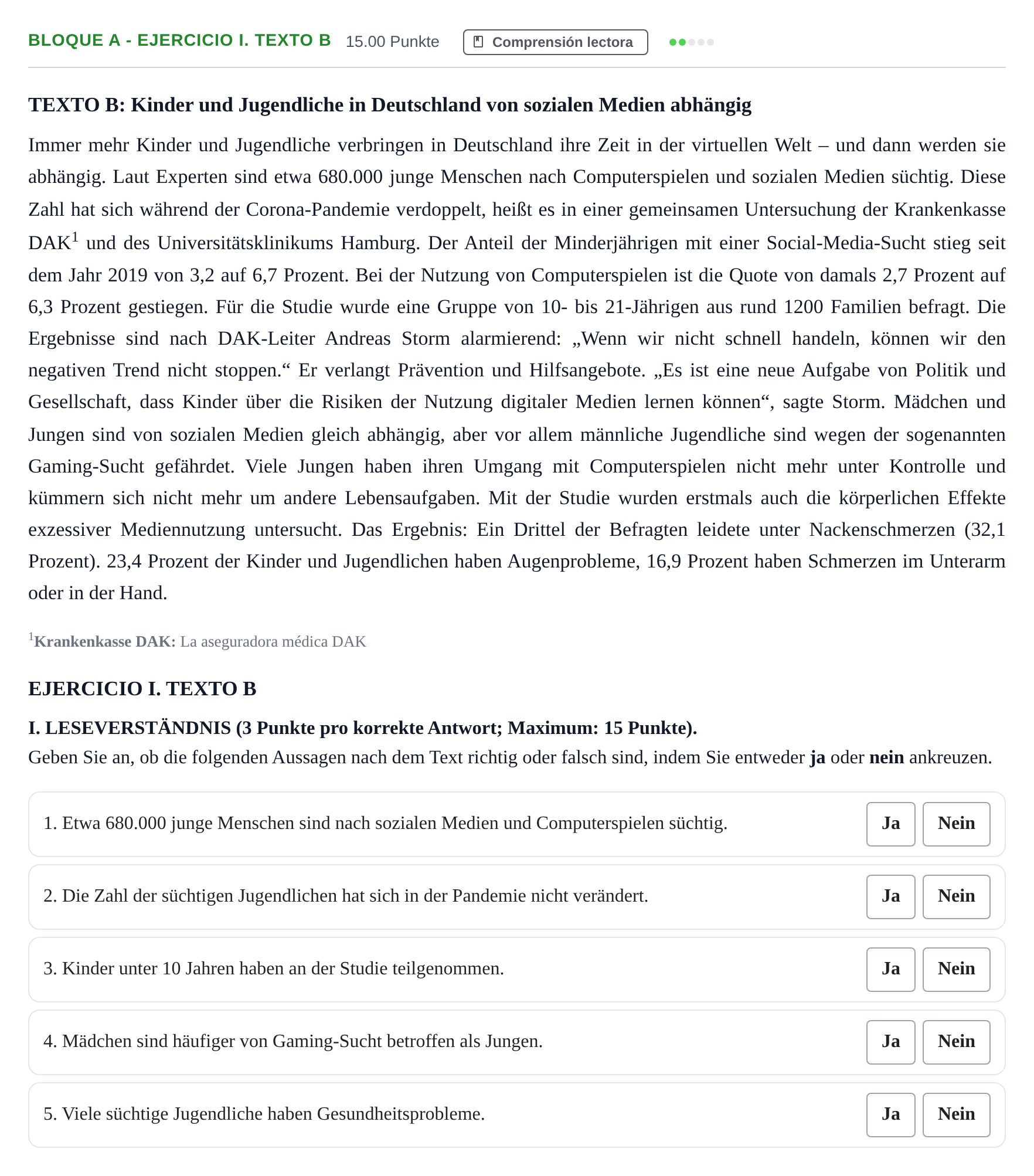 Enunciado: Bloque A - Ejercicio I. Texto B · Alemán PAU Andalucía Ordinaria Titular (Acceso) 2025