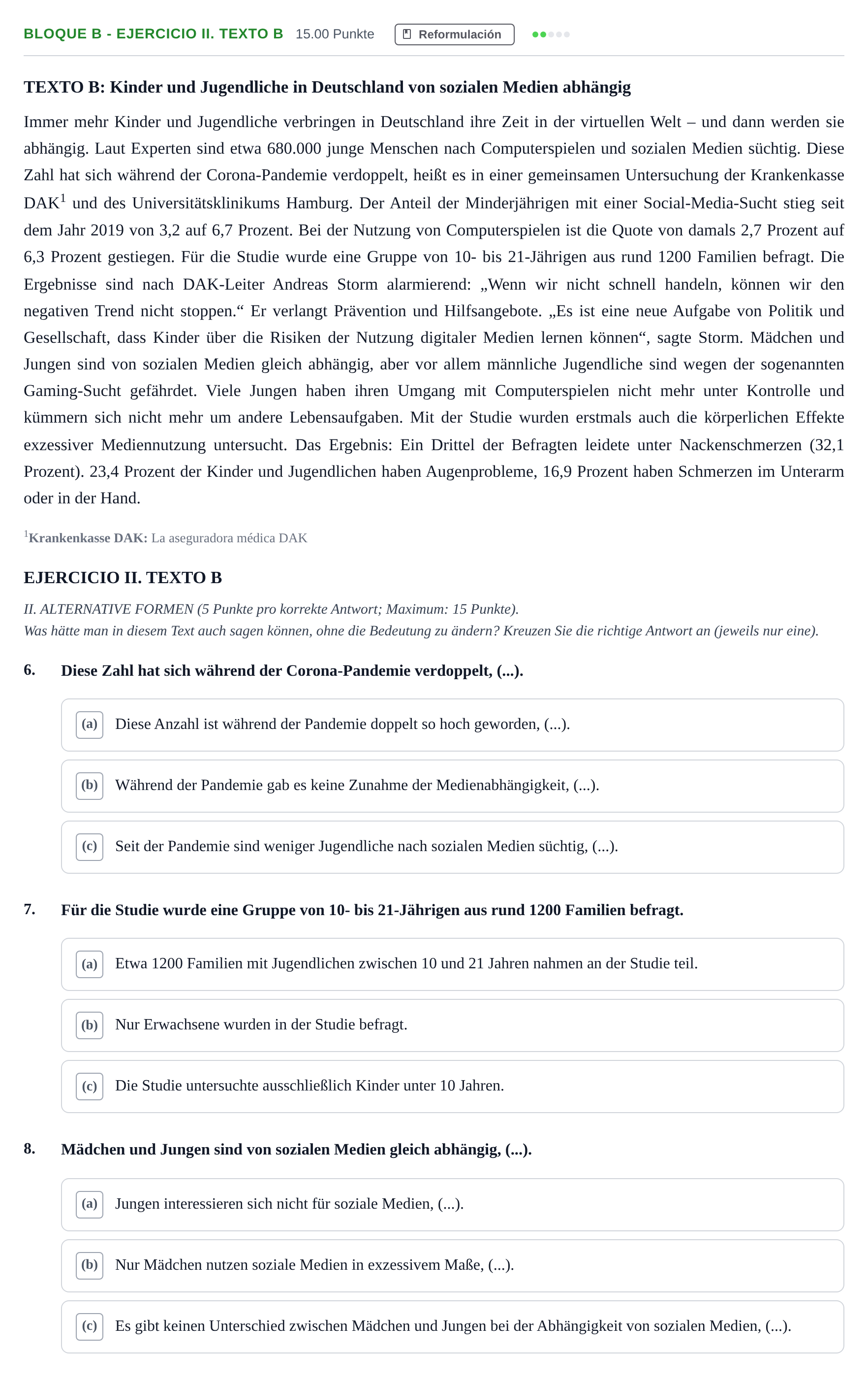 Enunciado: Bloque B - Ejercicio II. Texto B · Alemán PAU Andalucía Ordinaria Titular (Acceso) 2025