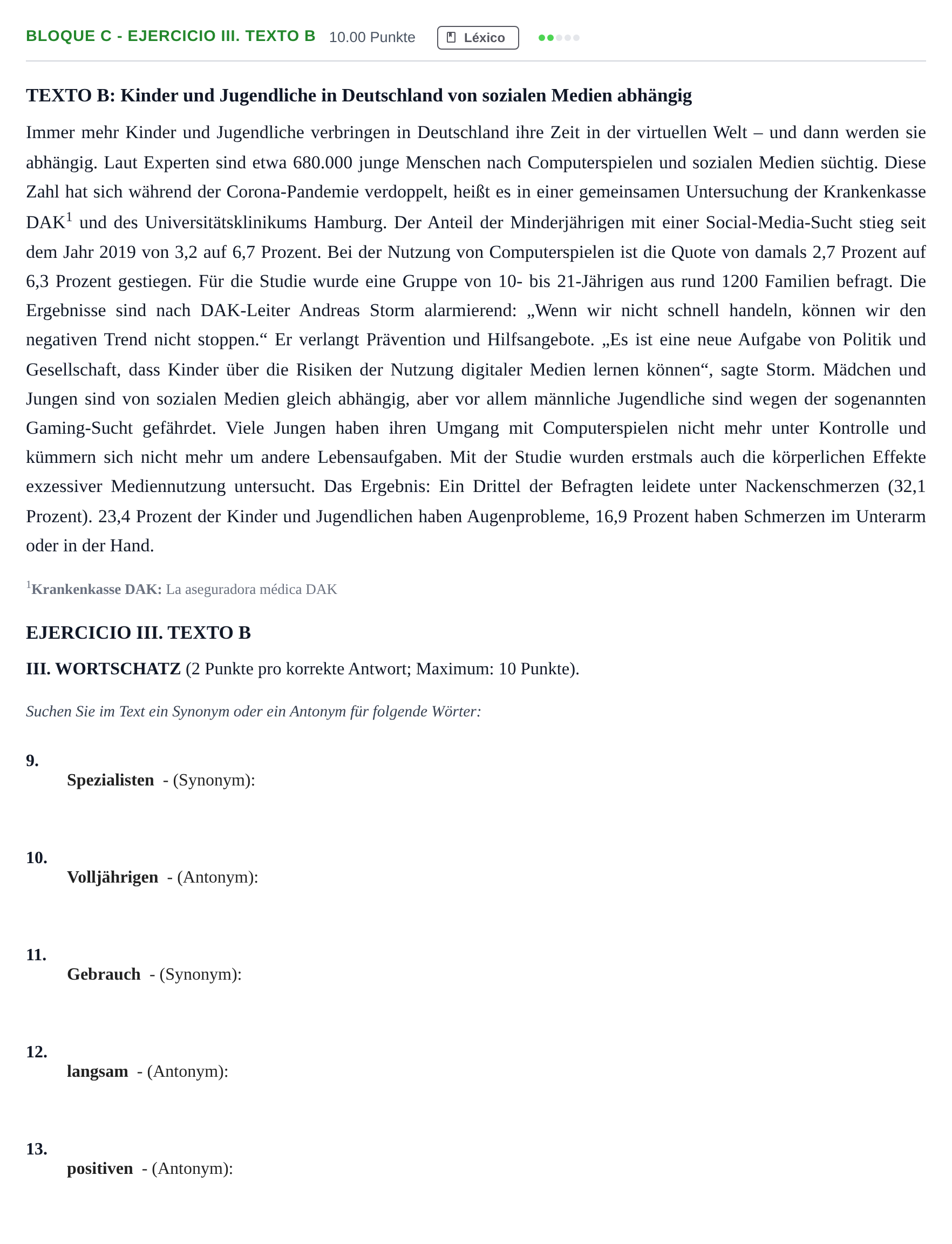 Enunciado: Bloque C - Ejercicio III. Texto B · Alemán PAU Andalucía Ordinaria Titular (Acceso) 2025