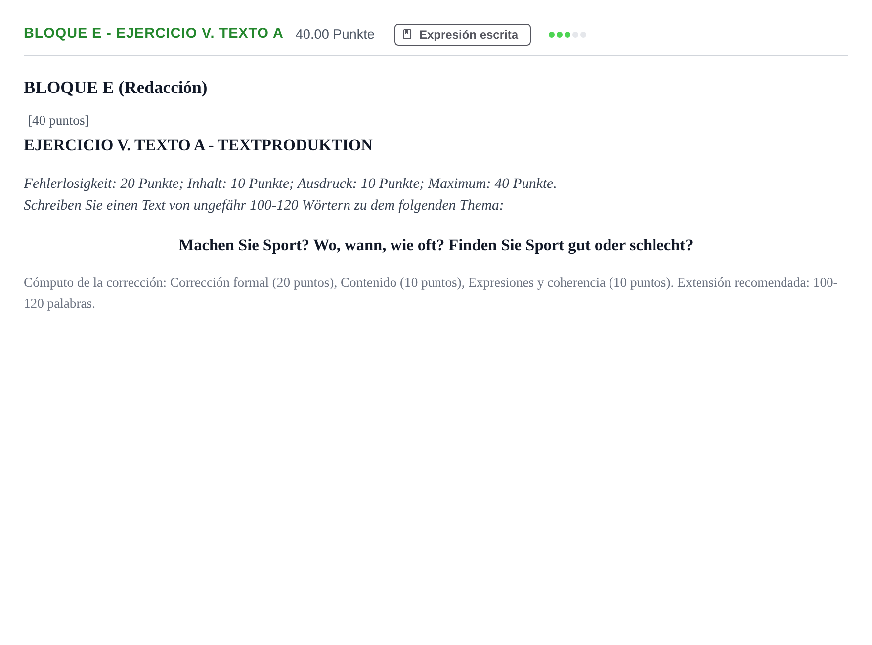 Enunciado: Bloque E - Ejercicio V. Texto A · Alemán PAU Andalucía Ordinaria Titular (Acceso) 2025