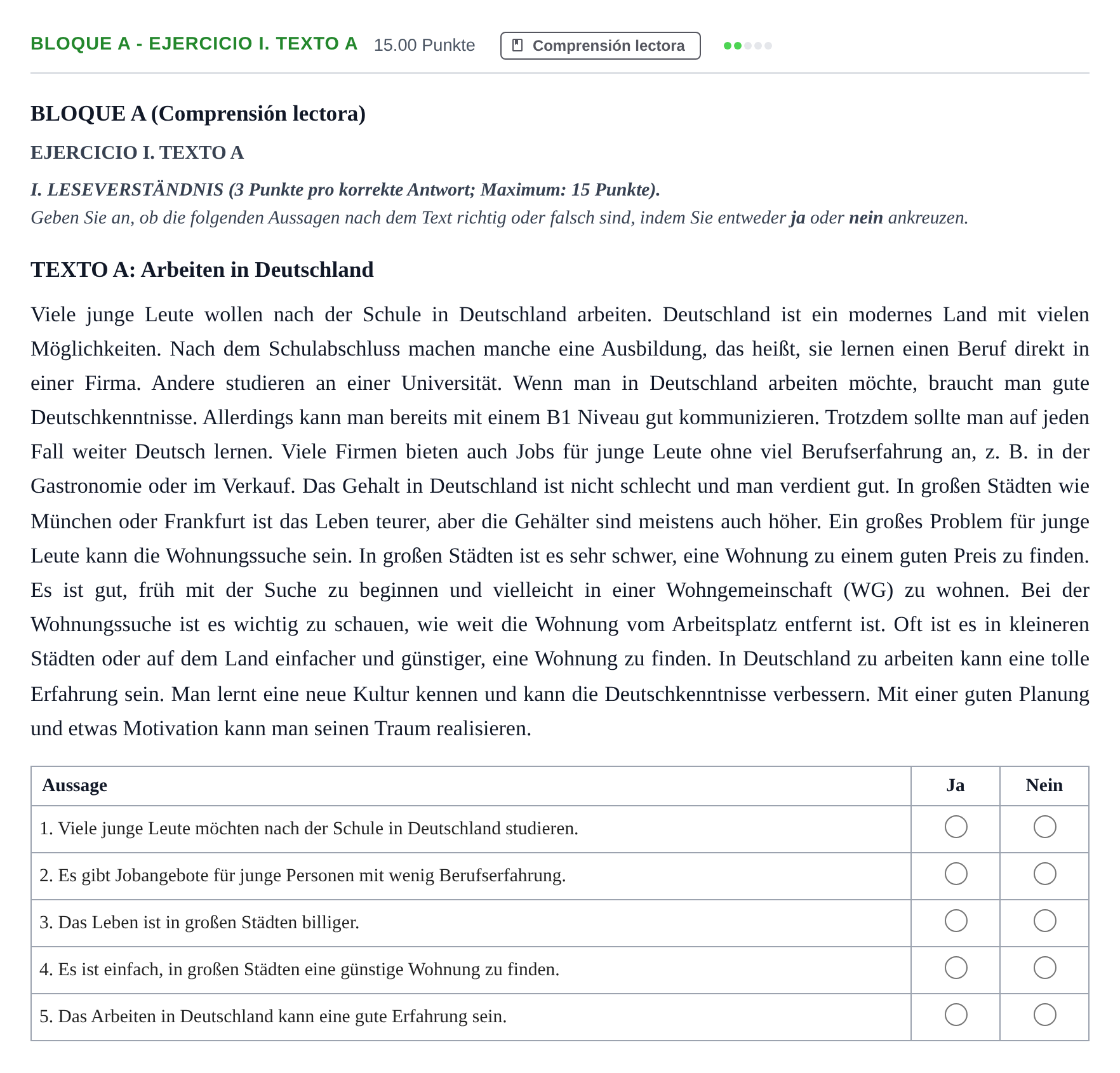 Enunciado: Bloque A - Ejercicio I. Texto A · Alemán PAU Andalucía Ordinaria Titular (Admisión) 2025