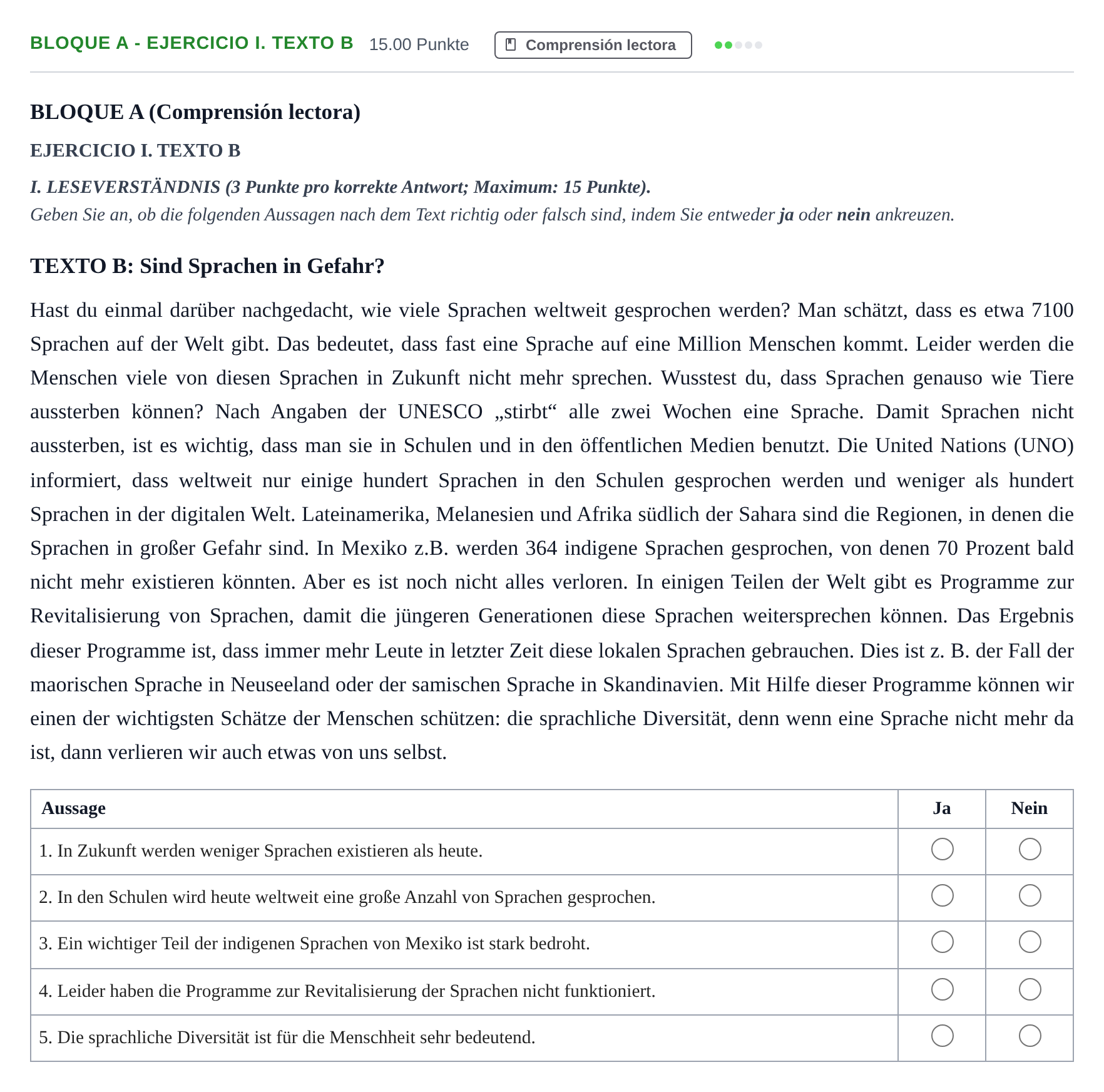 Enunciado: Bloque A - Ejercicio I. Texto B · Alemán PAU Andalucía Ordinaria Titular (Admisión) 2025