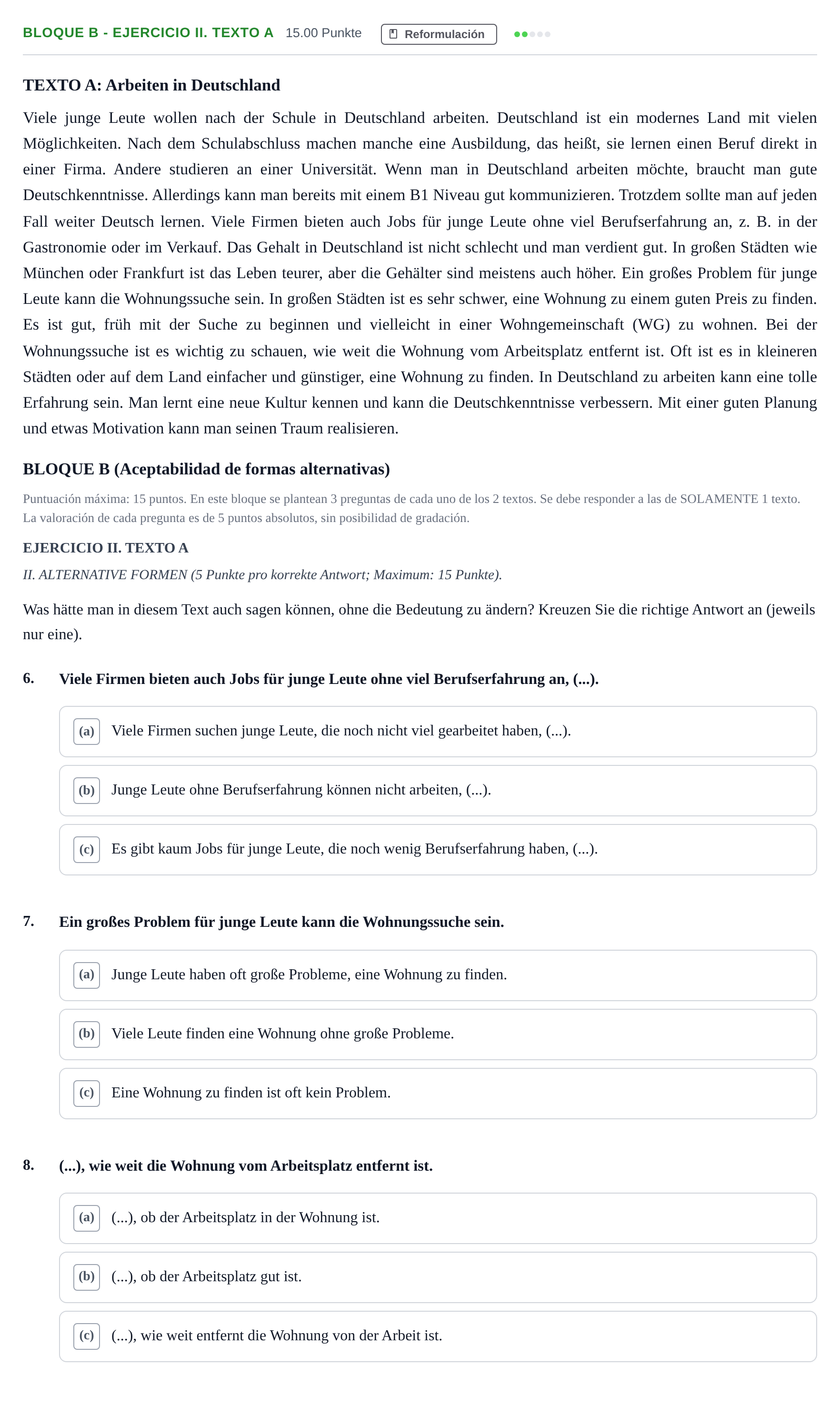 Enunciado: Bloque B - Ejercicio II. Texto A · Alemán PAU Andalucía Ordinaria Titular (Admisión) 2025