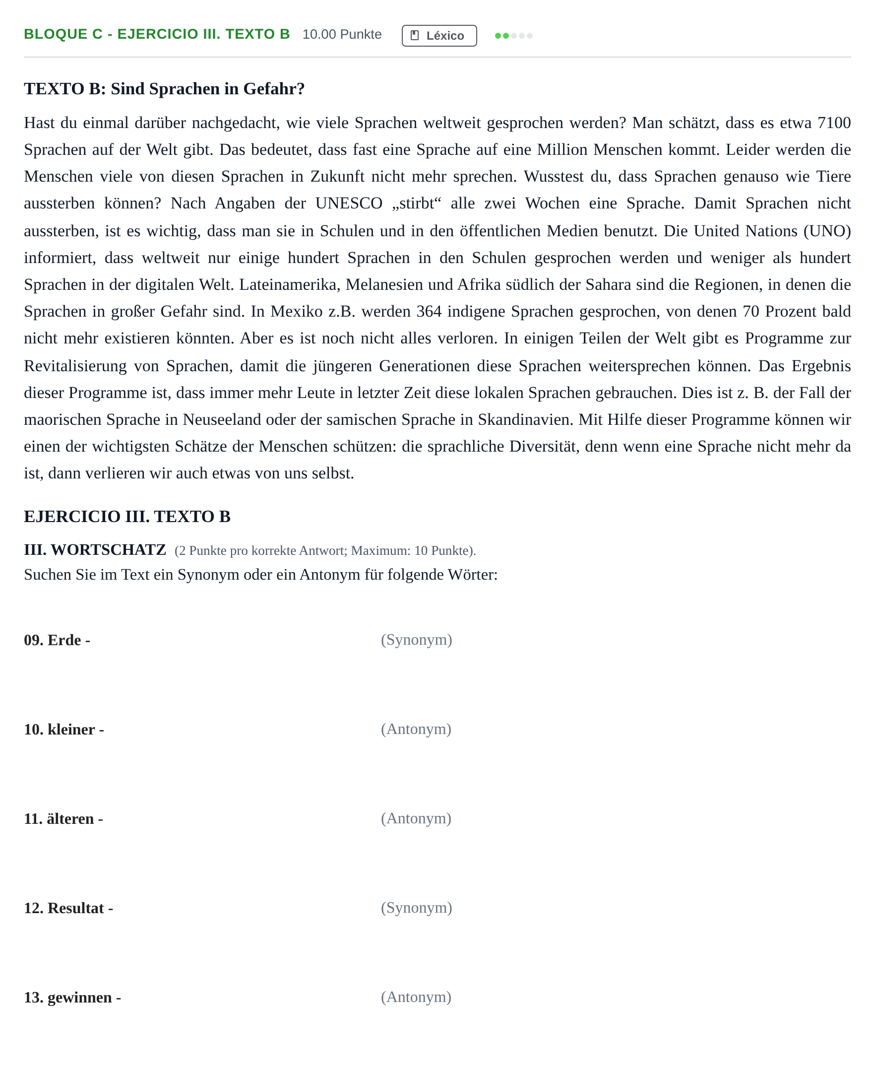 Enunciado: Bloque C - Ejercicio III. Texto B · Alemán PAU Andalucía Ordinaria Titular (Admisión) 2025