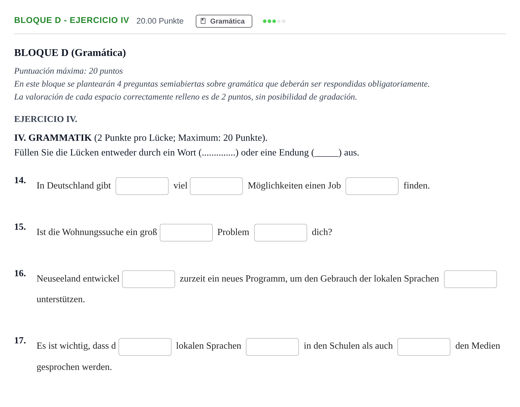 Enunciado: Bloque D - Ejercicio IV · Alemán PAU Andalucía Ordinaria Titular (Admisión) 2025