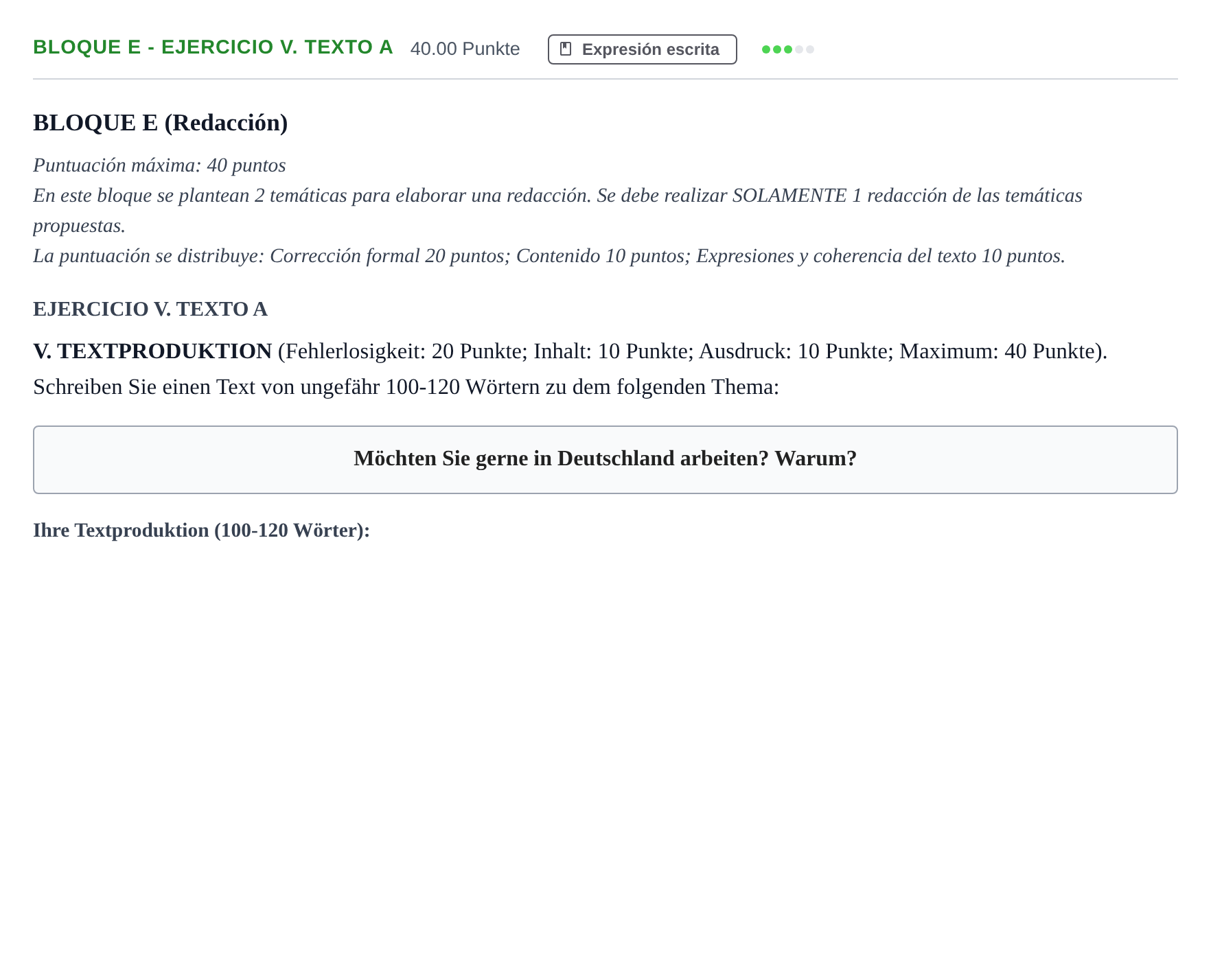 Enunciado: Bloque E - Ejercicio V. Texto A · Alemán PAU Andalucía Ordinaria Titular (Admisión) 2025