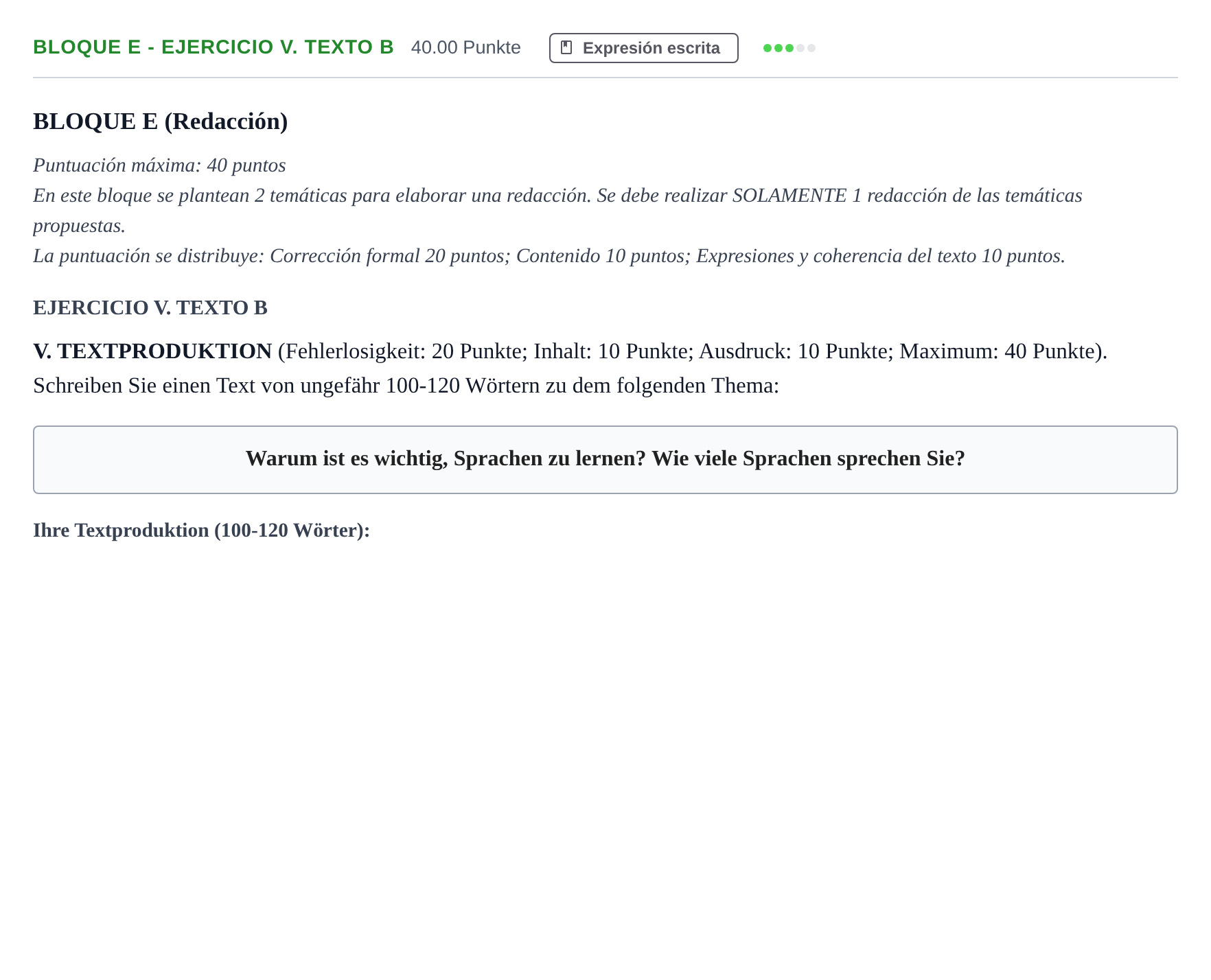 Enunciado: Bloque E - Ejercicio V. Texto B · Alemán PAU Andalucía Ordinaria Titular (Admisión) 2025