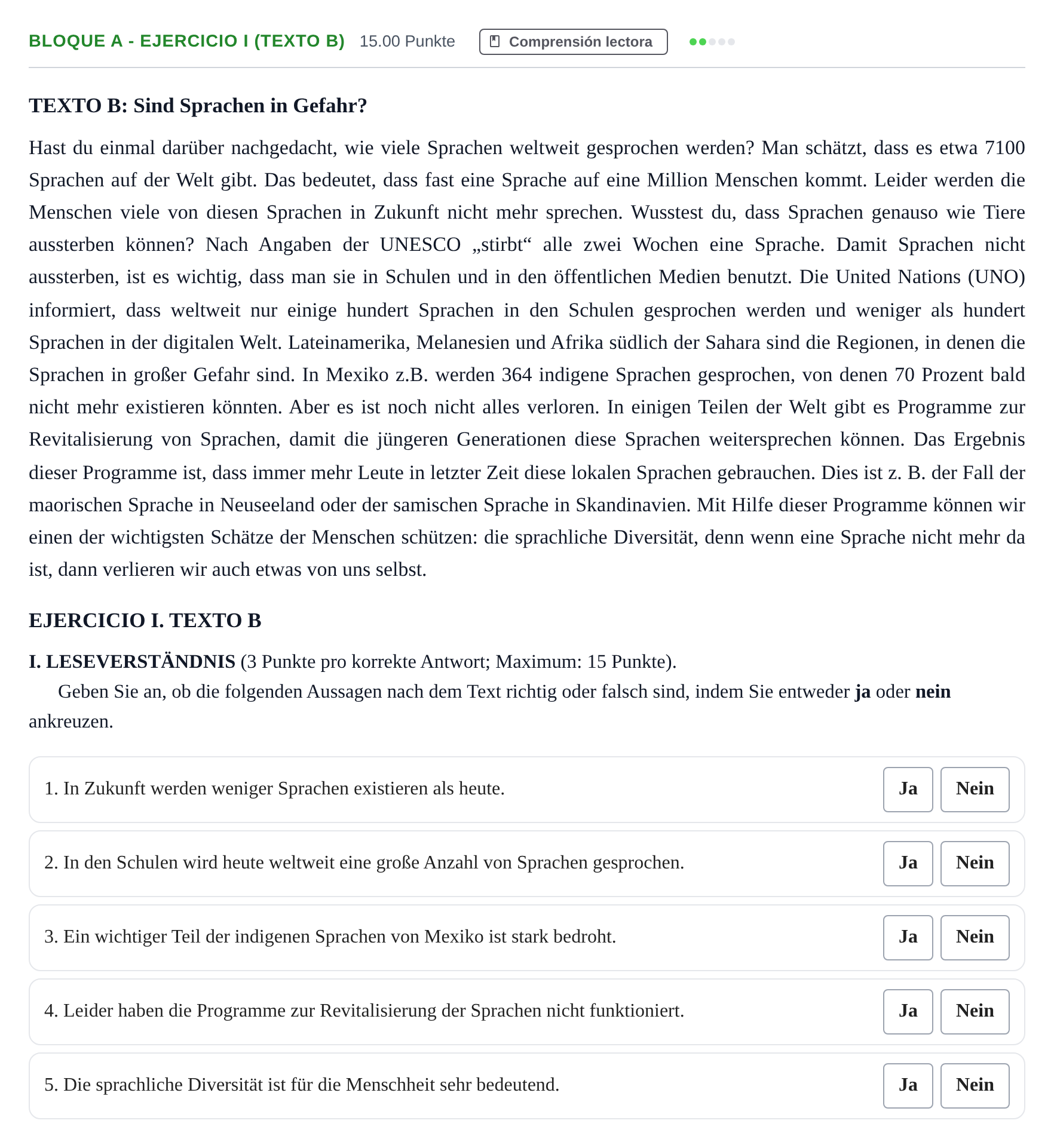 Enunciado: Bloque A - Ejercicio I (Texto B) · Alemán PAU Andalucía Ordinaria Titular (Admisión) 2025