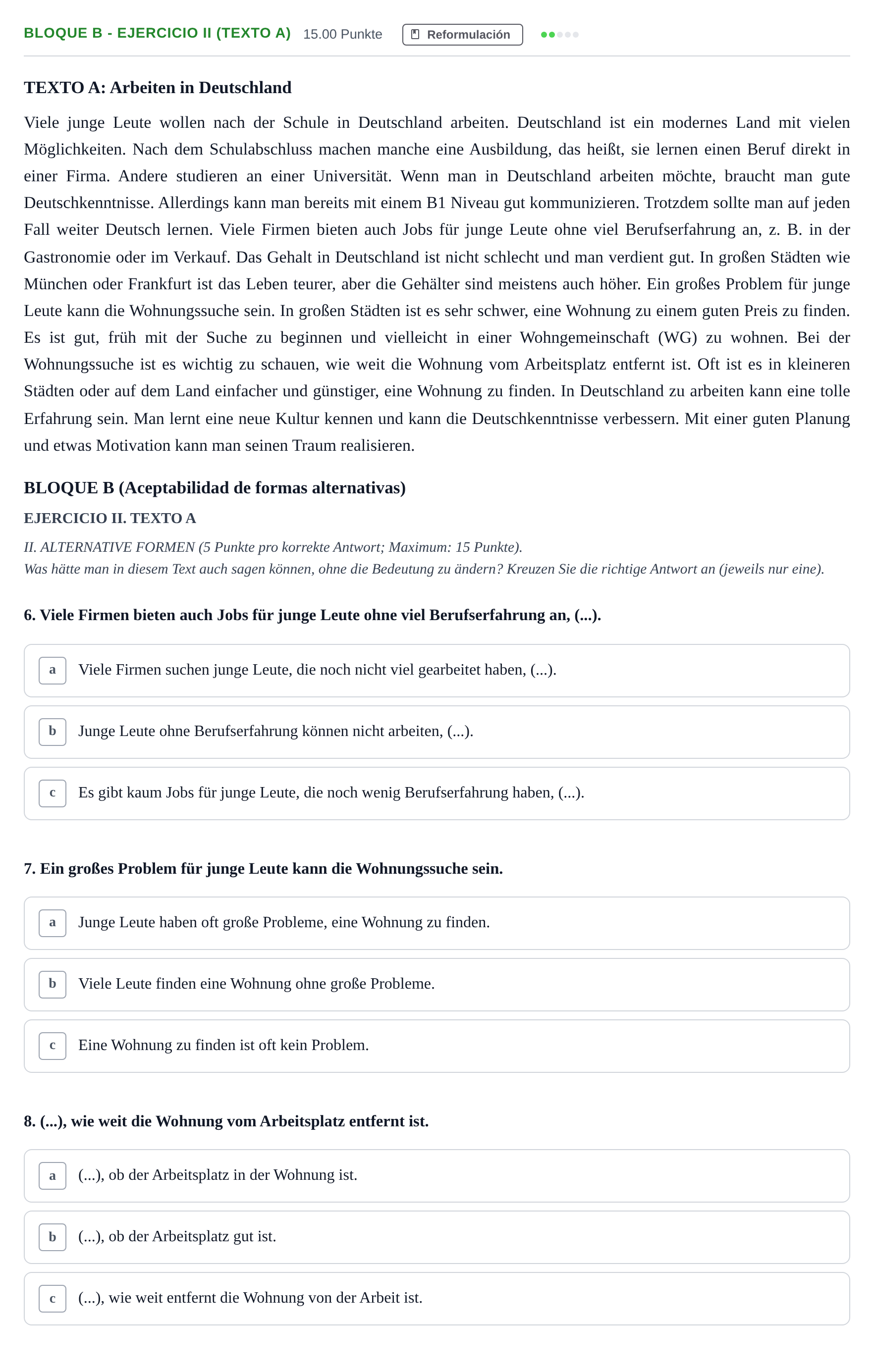 Enunciado: Bloque B - Ejercicio II (Texto A) · Alemán PAU Andalucía Ordinaria Titular (Admisión) 2025