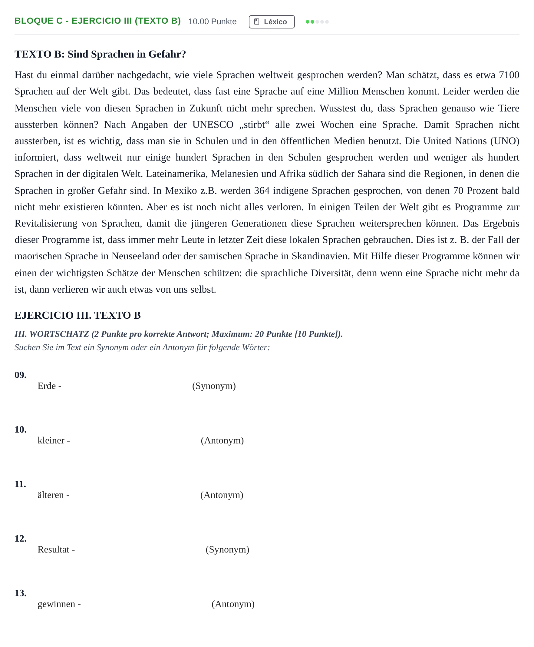 Enunciado: Bloque C - Ejercicio III (Texto B) · Alemán PAU Andalucía Ordinaria Titular (Admisión) 2025