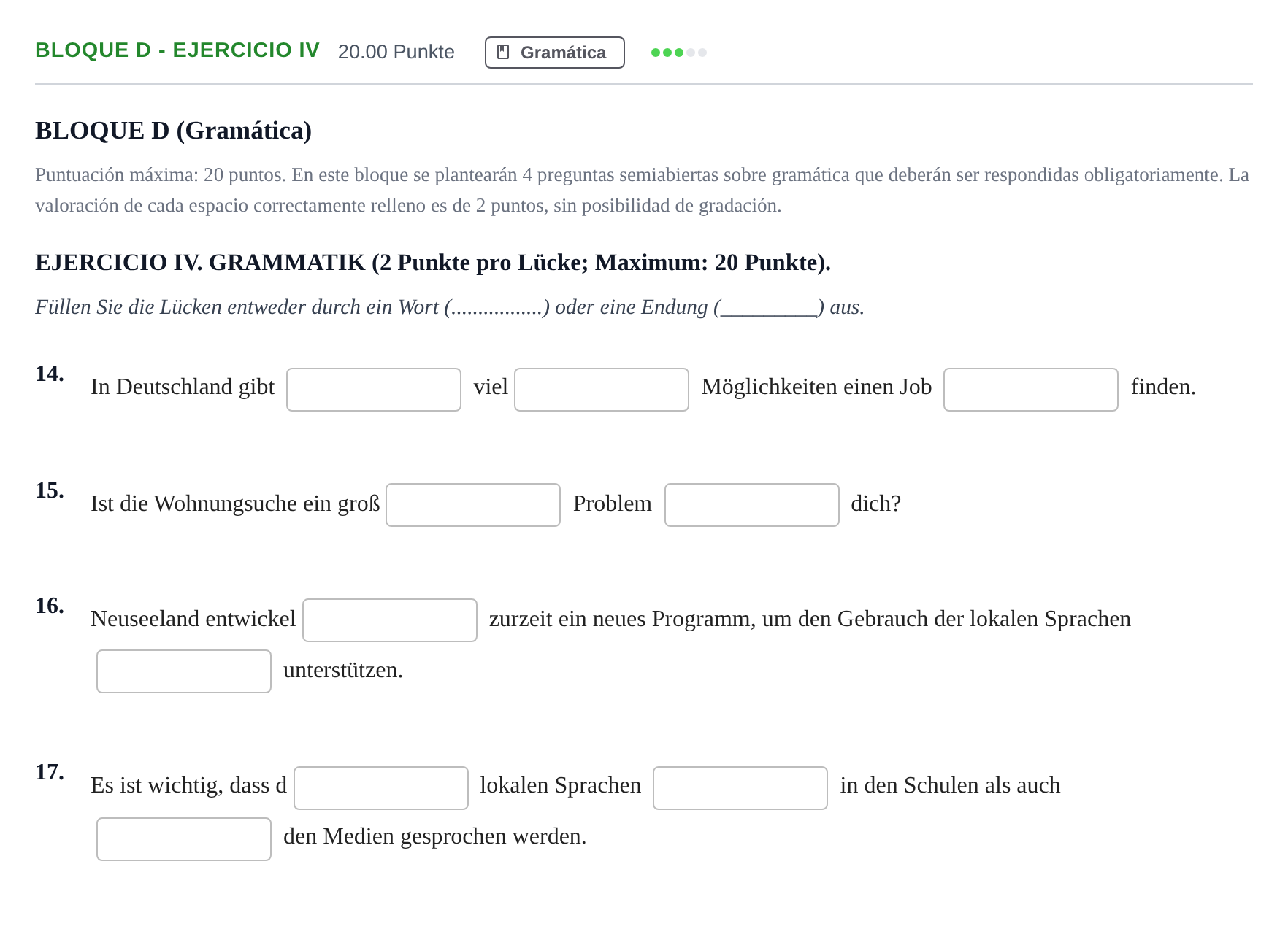Enunciado: Bloque D - Ejercicio IV · Alemán PAU Andalucía Ordinaria Titular (Admisión) 2025