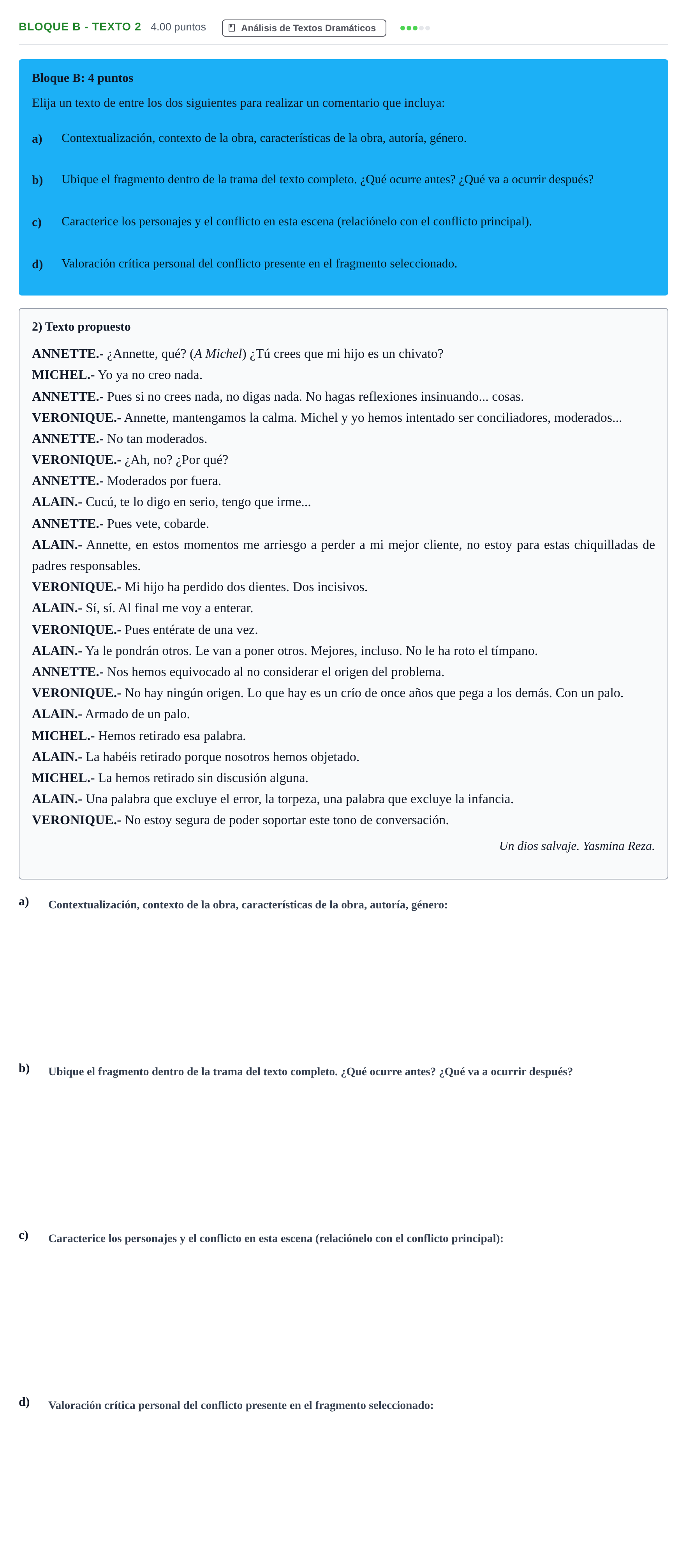 Enunciado: Bloque B - Texto 2 · Artes Escénicas PAU Andalucía Extraordinaria Suplente 2 2025