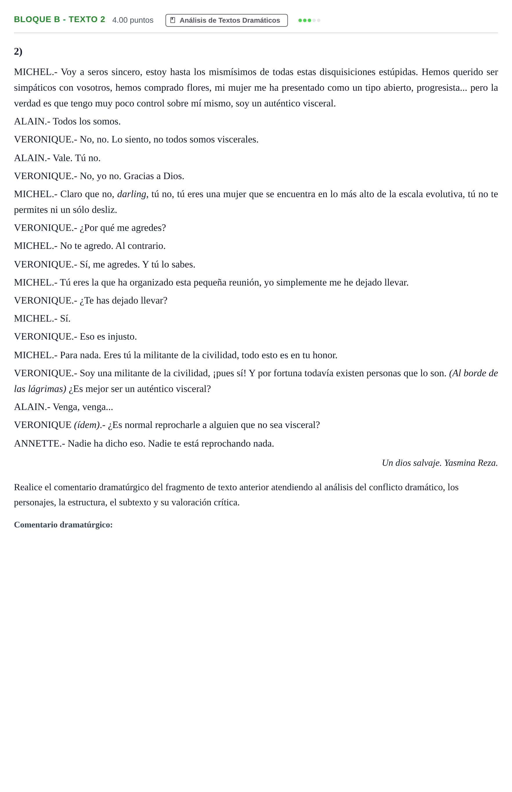 Enunciado: Bloque B - Texto 2 · Artes Escénicas PAU Andalucía Extraordinaria Titular 2025