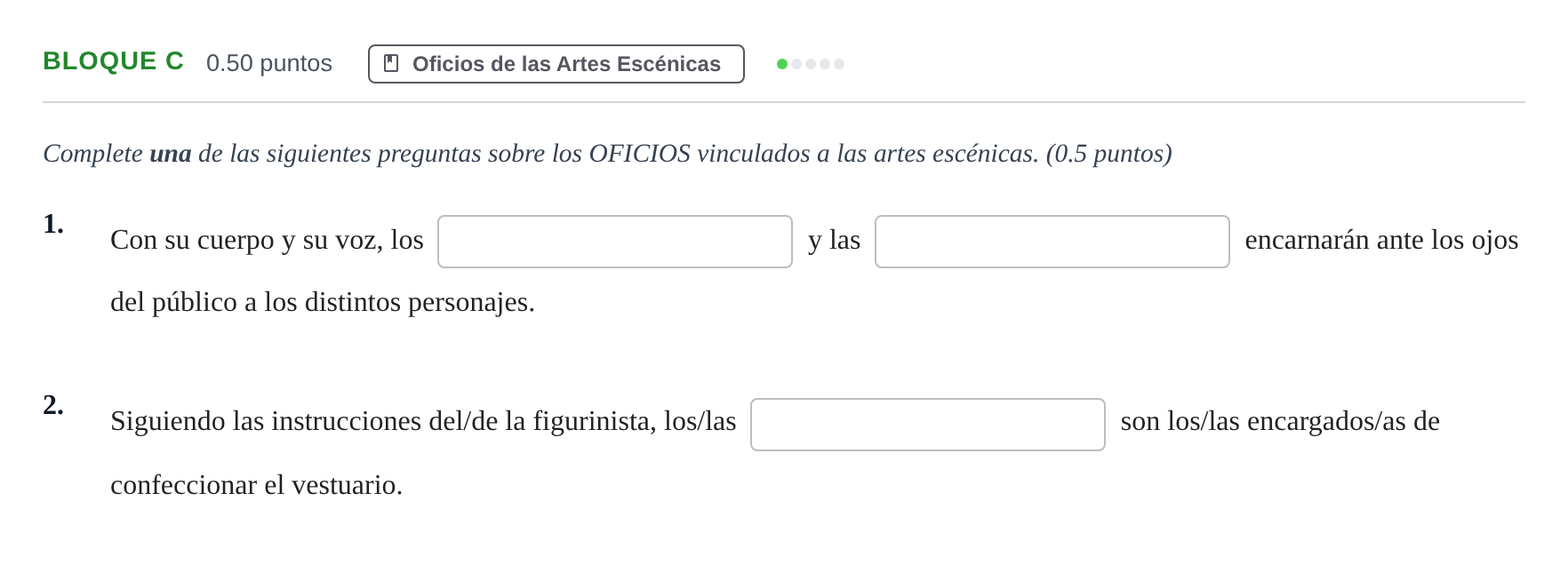 Enunciado: Bloque C - Oficios · Artes Escénicas PAU Andalucía Extraordinaria Titular 2025