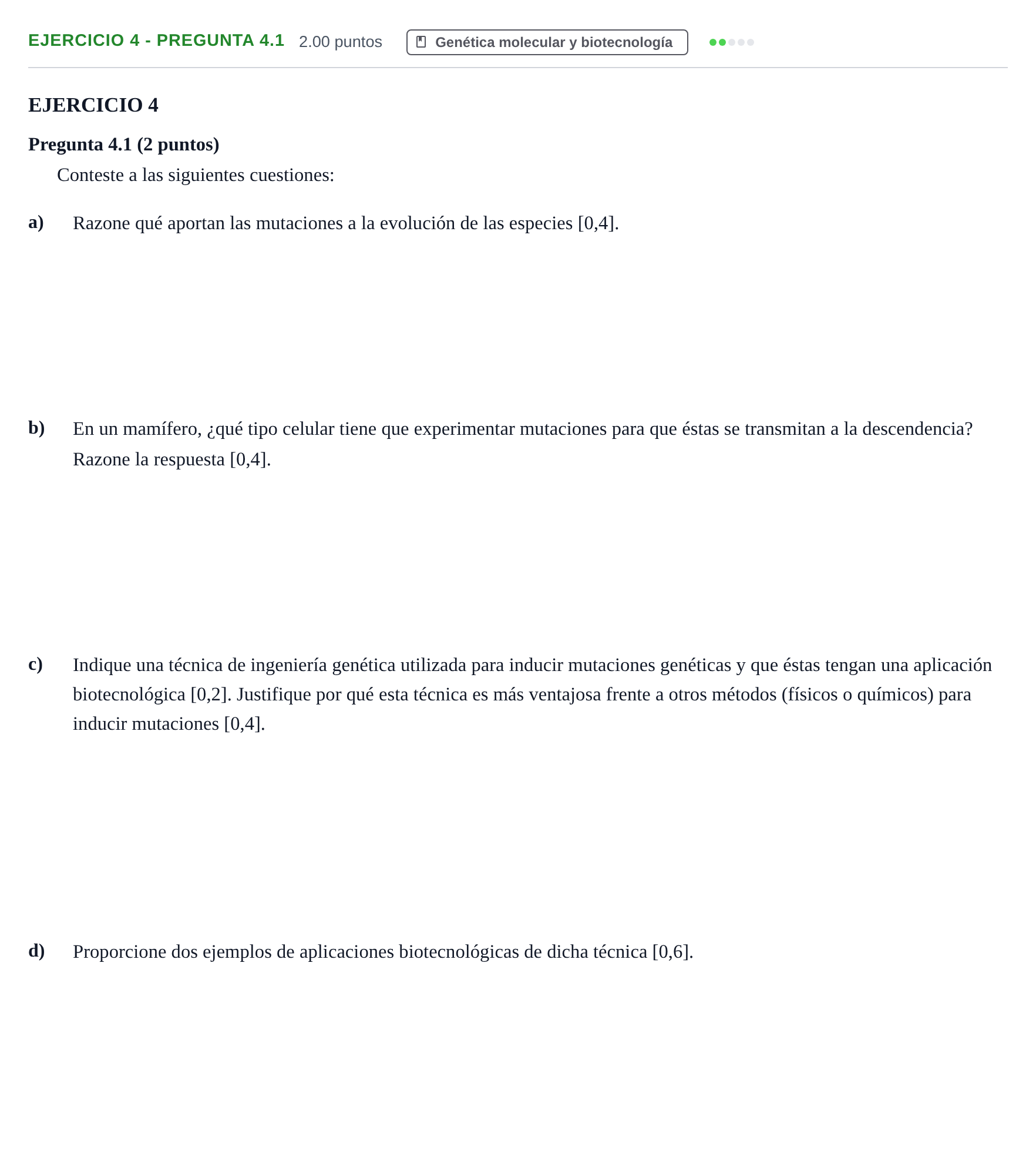Enunciado: Ejercicio 4 - Pregunta 4.1 · Biología PAU Andalucía Extraordinaria Titular 2025
