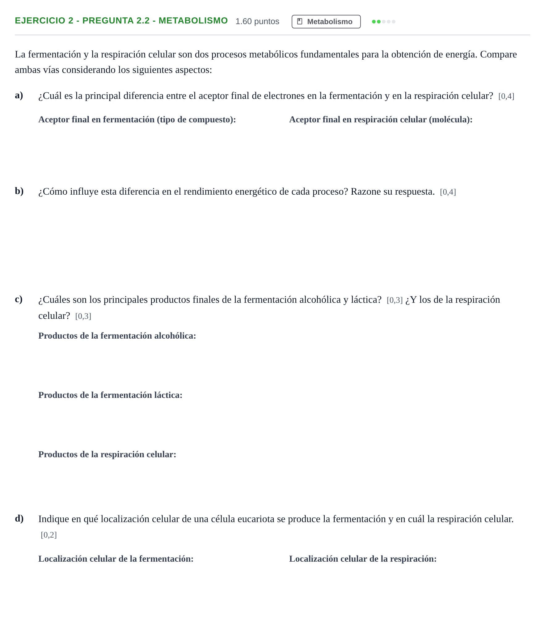 Enunciado: Ejercicio 2 - Pregunta 2.2 - Metabolismo · Biología PAU Andalucía Extraordinaria Suplente 2 2025
