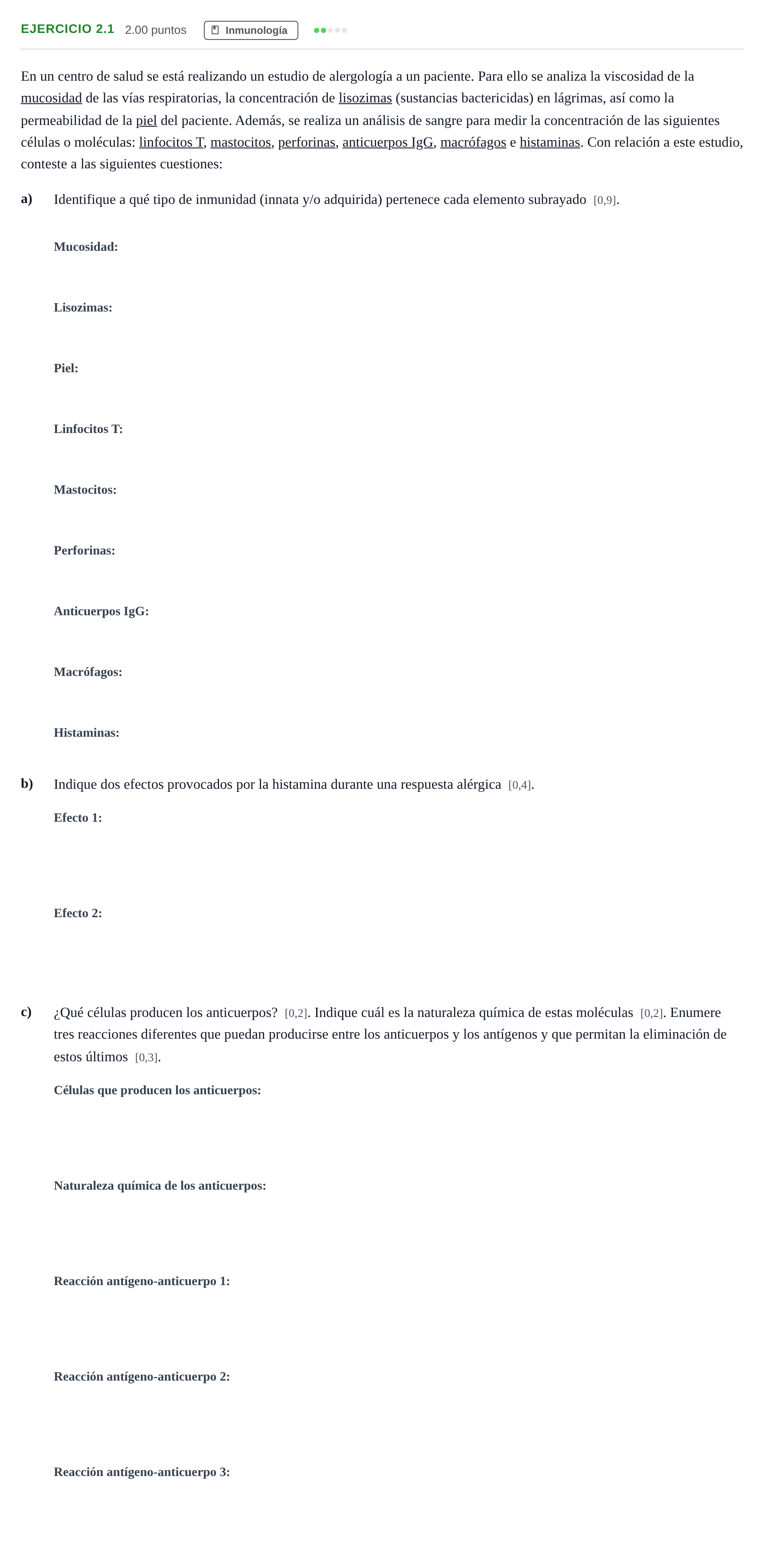 Enunciado: Ejercicio 2.1 · Biología PAU Andalucía Extraordinaria Suplente 1 2025