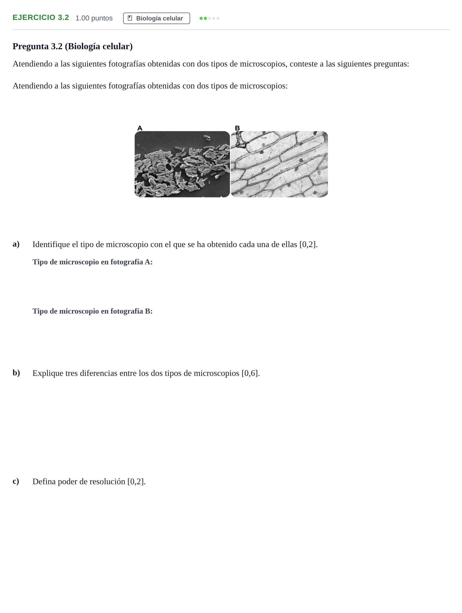 Enunciado: Ejercicio 3.2 - Biología celular · Biología PAU Andalucía Extraordinaria Suplente 1 2025