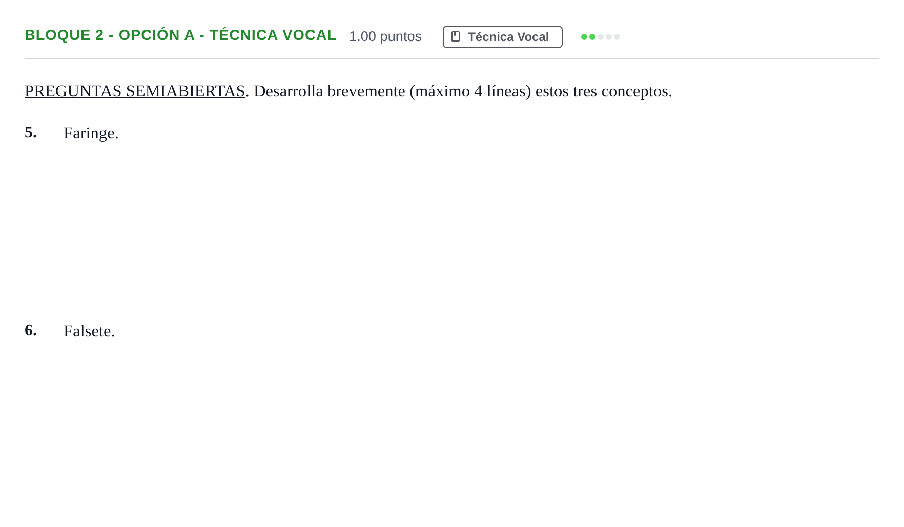 Enunciado: Bloque 2 - Opción A - Técnica Vocal · Coro y Técnica Vocal II PAU Andalucía Extraordinaria Titular 2025