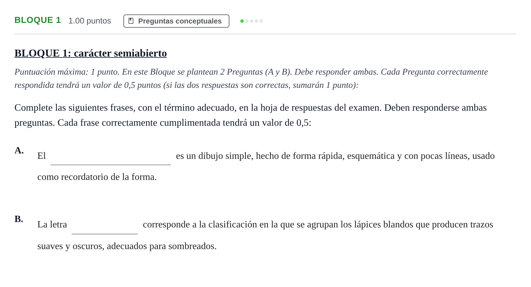Enunciado: Bloque 1 · Dibujo Artístico II PAU Andalucía Extraordinaria Suplente 2 2025
