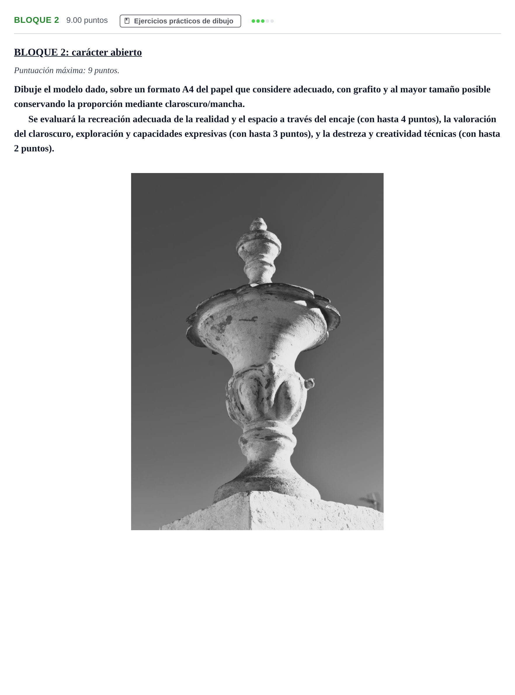 Enunciado: Bloque 2 · Dibujo Artístico II PAU Andalucía Extraordinaria Titular 2025