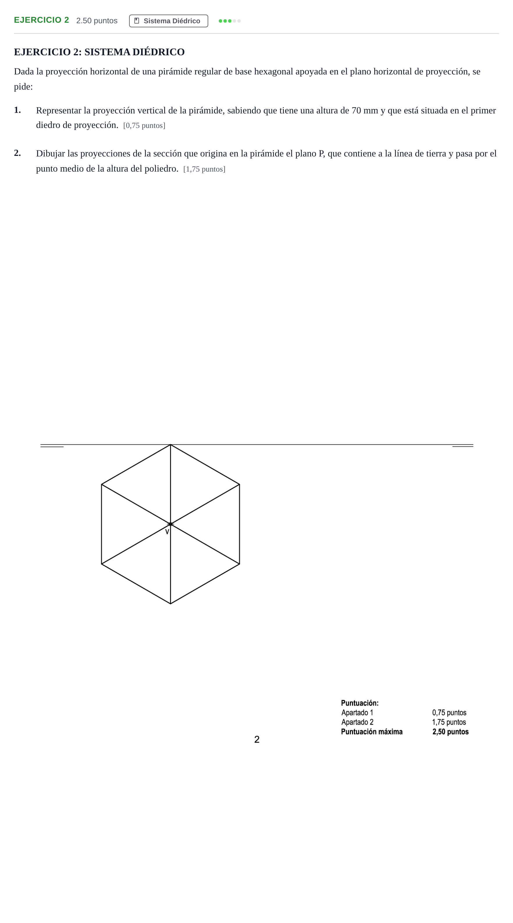 Enunciado: Ejercicio 2 · Dibujo técnico II PAU Andalucía Extraordinaria Suplente 1 2025