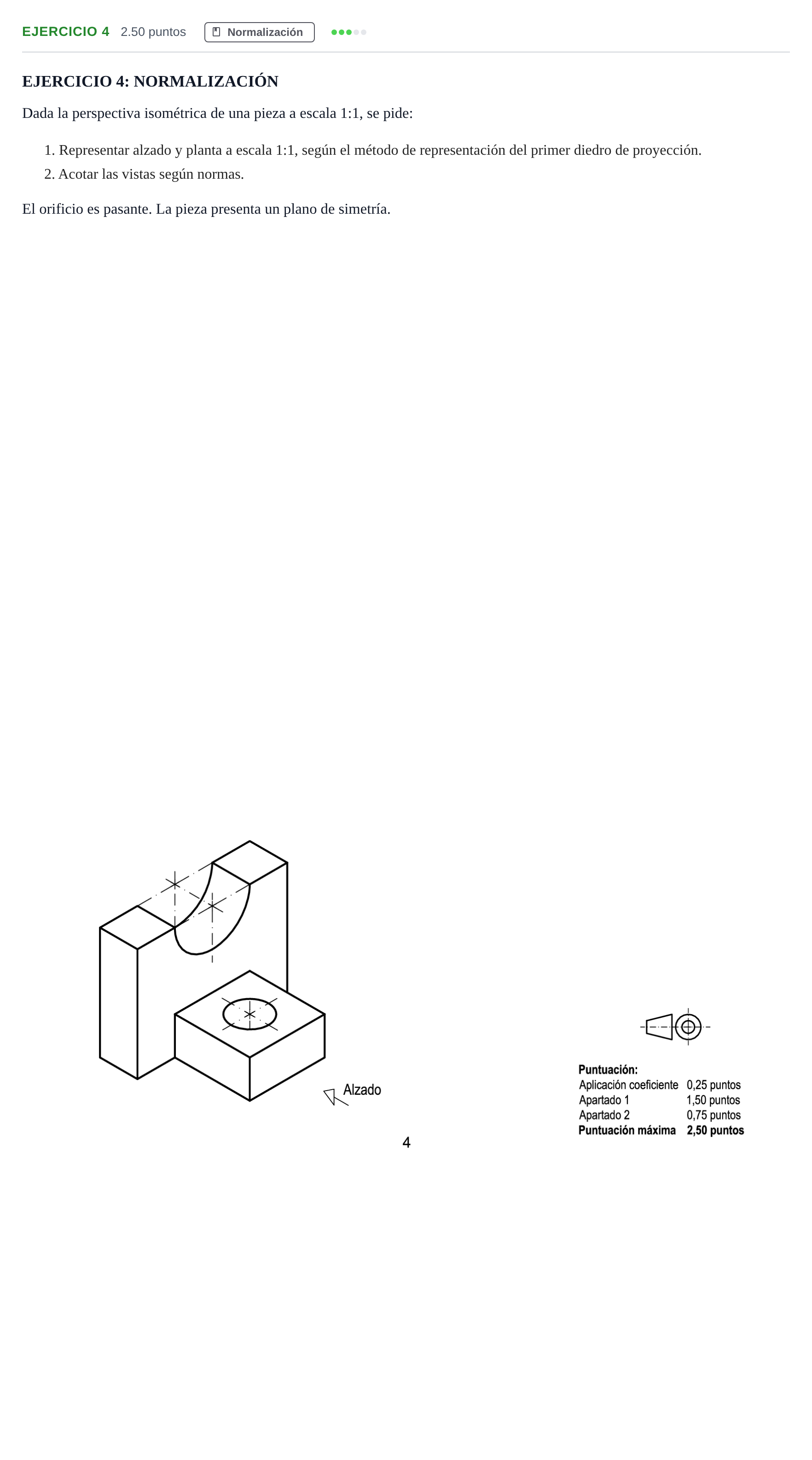 Enunciado: Ejercicio 4 · Dibujo técnico II PAU Andalucía Extraordinaria Suplente 1 2025