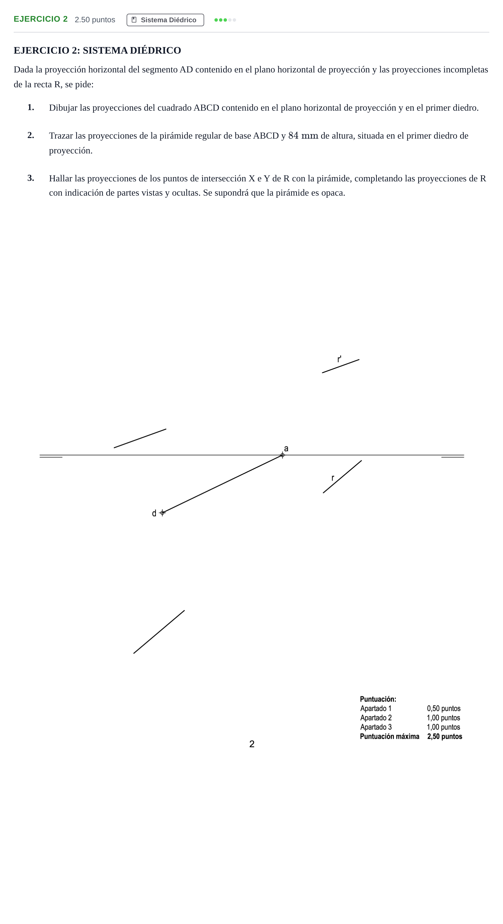 Enunciado: Ejercicio 2 · Dibujo técnico II PAU Andalucía Ordinaria Suplente 1 2025
