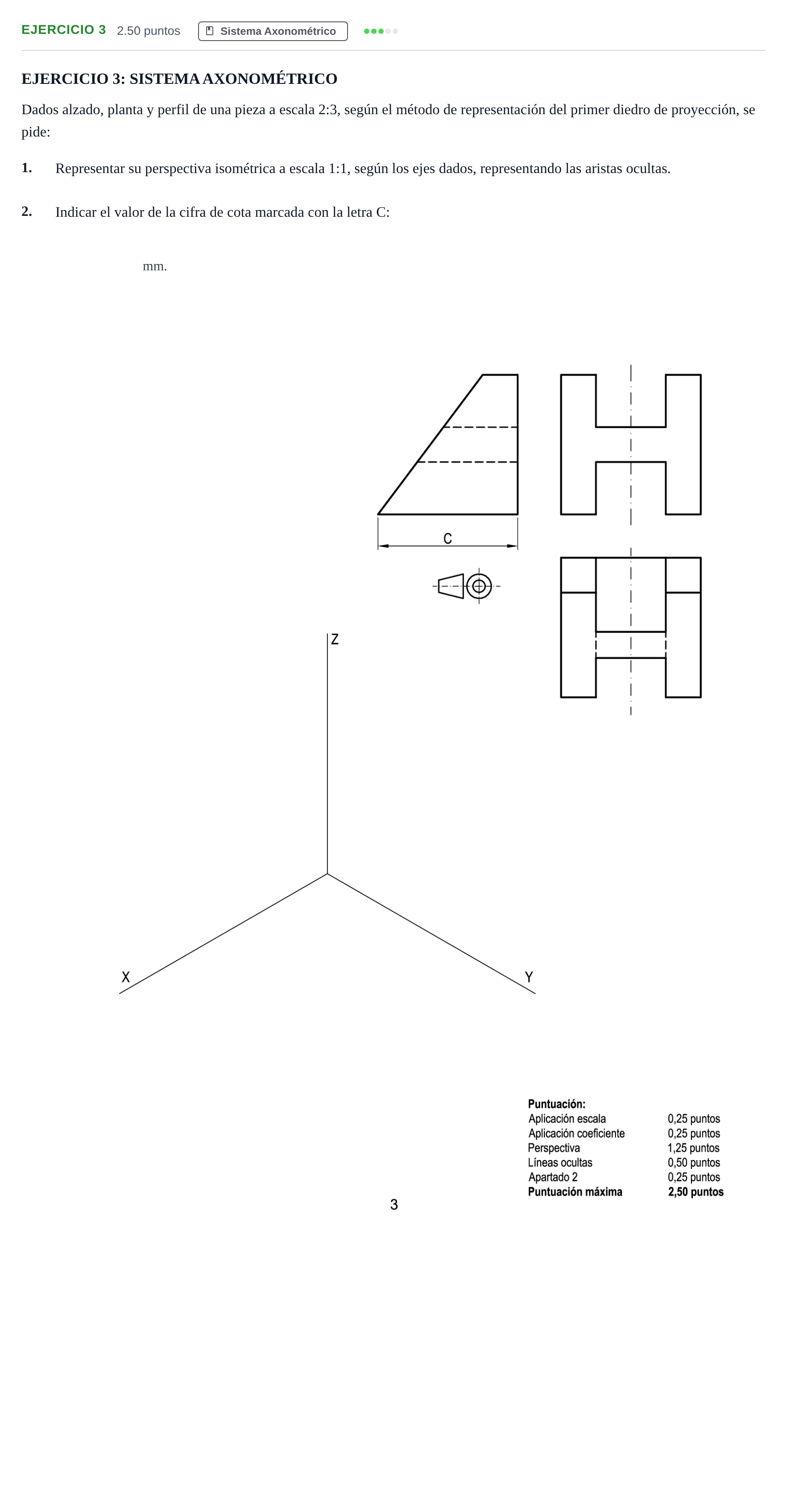 Enunciado: Ejercicio 3 · Dibujo técnico II PAU Andalucía Ordinaria Suplente 1 2025