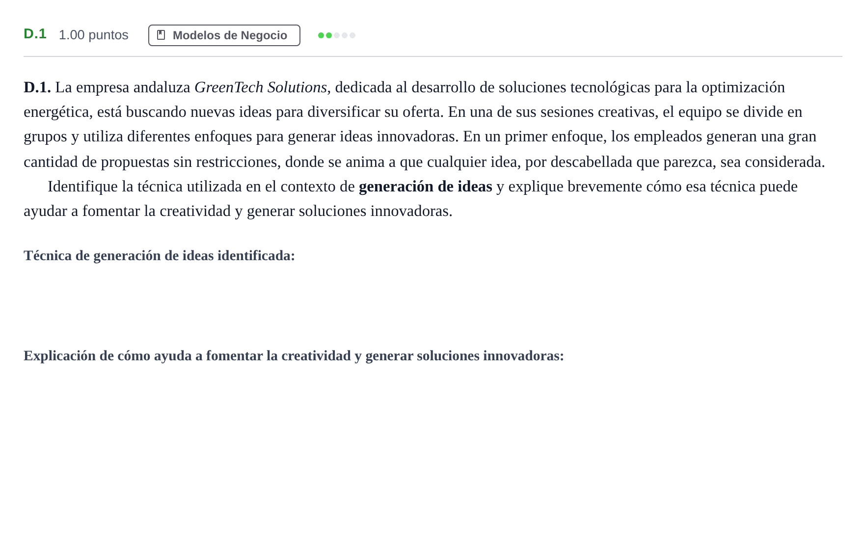 Enunciado: Ejercicio D.1 · Economía de la Empresa PAU Andalucía Extraordinaria Suplente 2 2025