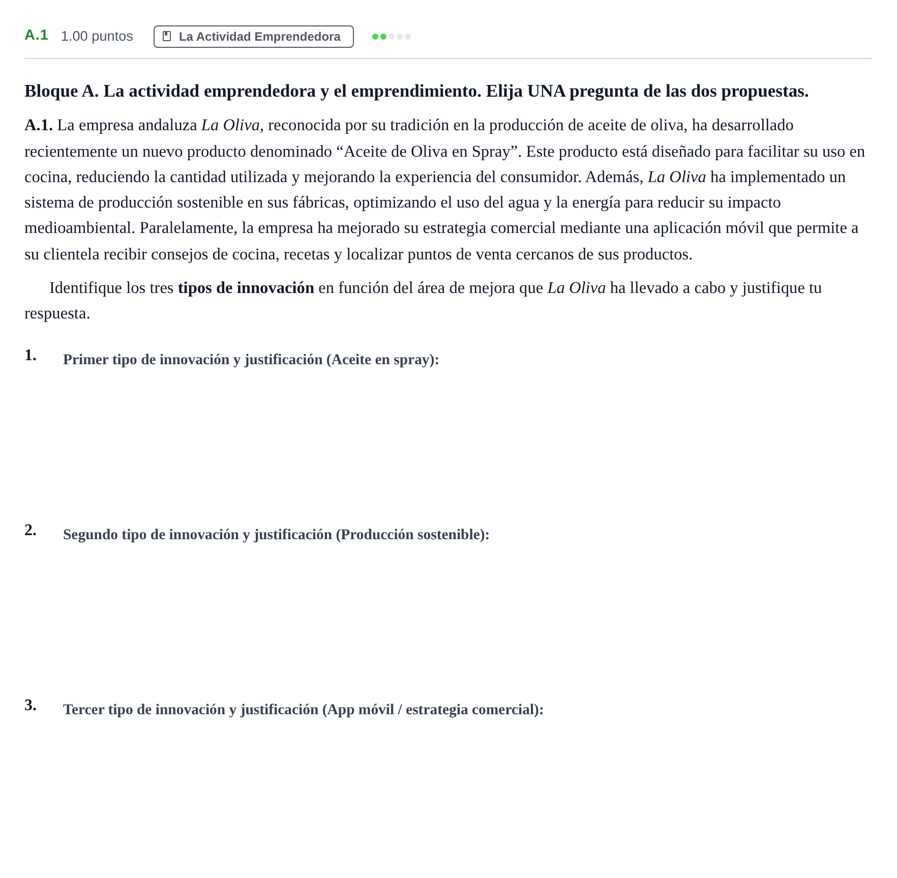 Enunciado: Ejercicio A.1 · Economía de la Empresa PAU Andalucía Extraordinaria Titular 2025