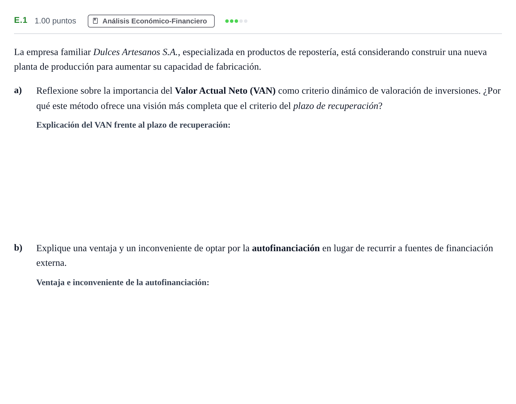 Enunciado: Ejercicio E.1 · Economía de la Empresa PAU Andalucía Ordinaria Suplente 1 2025