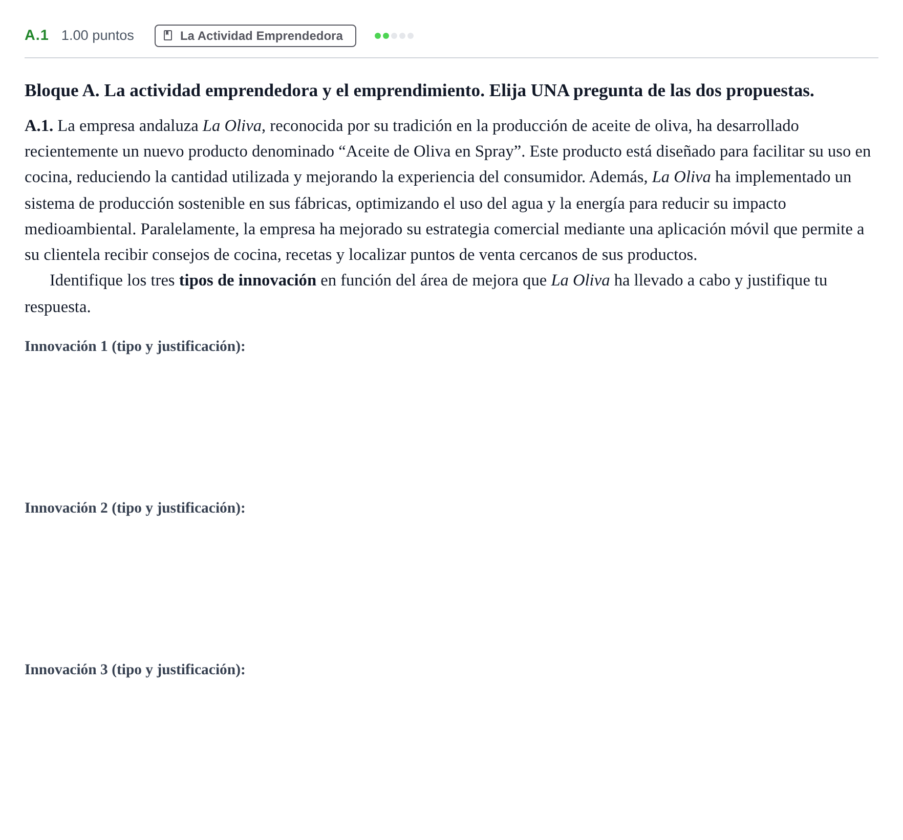 Enunciado: Ejercicio A.1 · Economía de la Empresa PAU Andalucía Extraordinaria Titular 2025