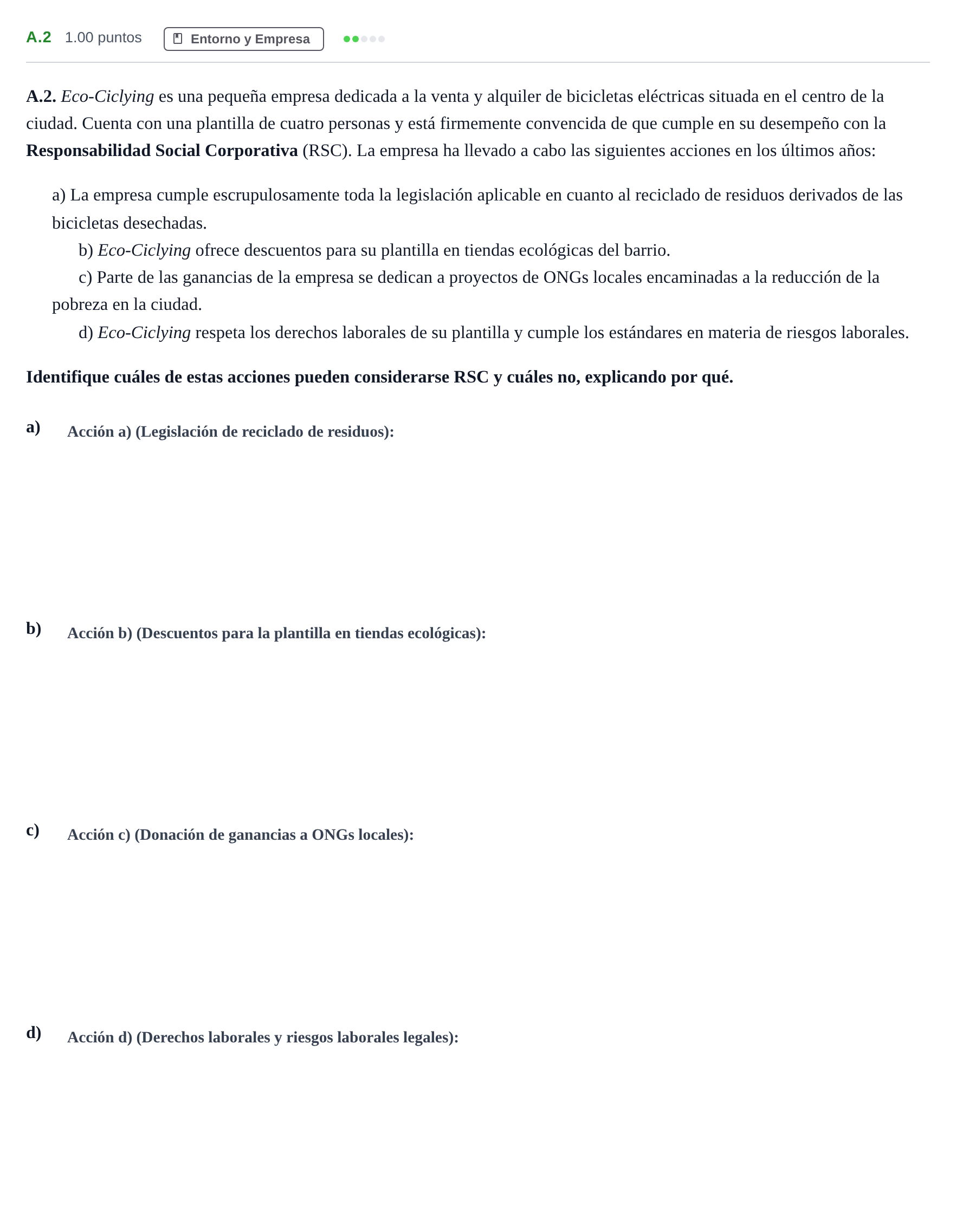 Enunciado: Ejercicio A.2 · Economía de la Empresa PAU Andalucía Extraordinaria Titular 2025