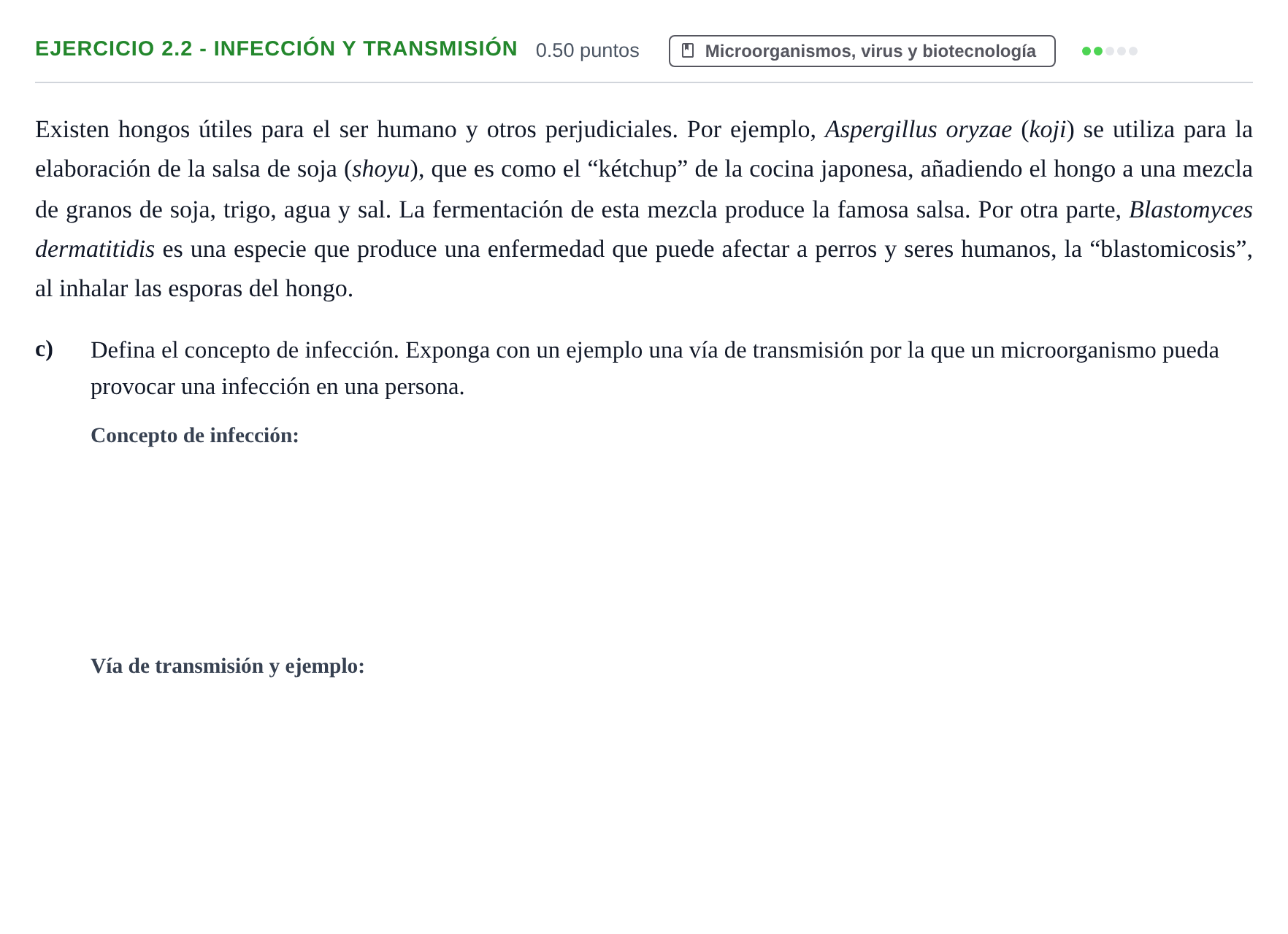Enunciado: Ejercicio 2.2 - Infección y transmisión · Biología PAU Castilla-La Mancha Extraordinaria 2023
