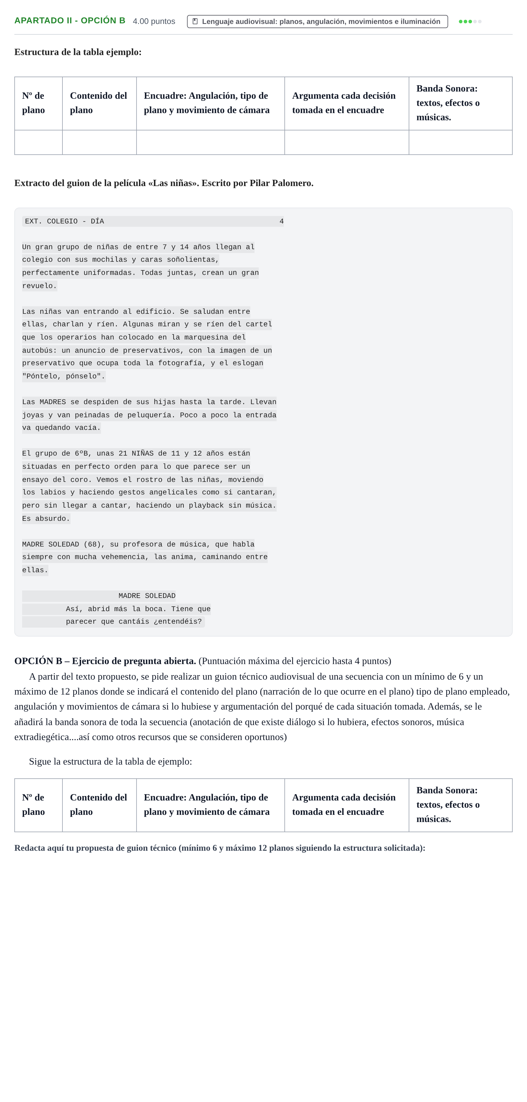 Enunciado: Apartado II - Opción B · Cultura Audiovisual II PAU Castilla-La Mancha Extraordinaria 2023