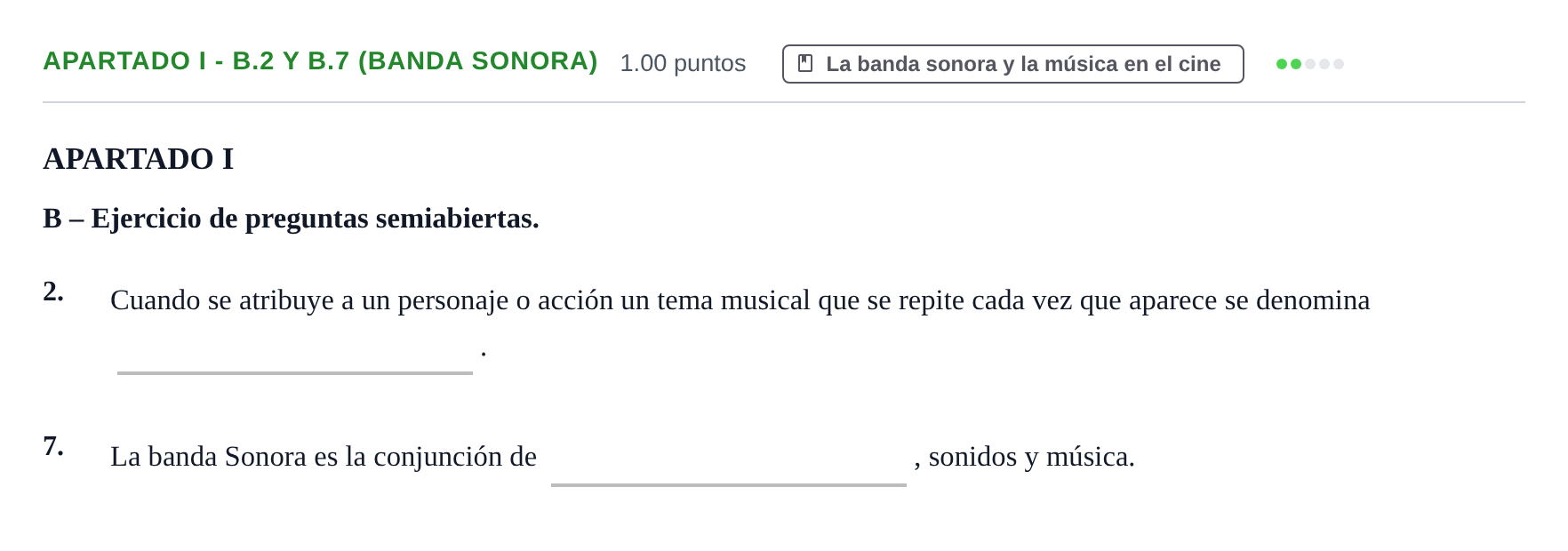 Enunciado: Apartado I - B.2 y B.7 (Banda sonora) · Cultura Audiovisual II PAU Castilla-La Mancha Ordinaria 2023