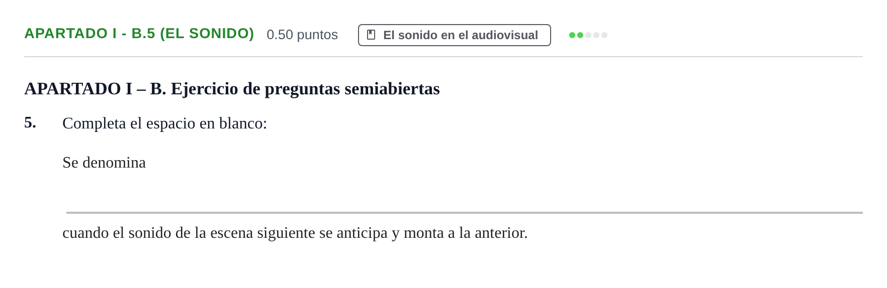 Enunciado: Apartado I - B.5 (El sonido) · Cultura Audiovisual II PAU Castilla-La Mancha Ordinaria 2023