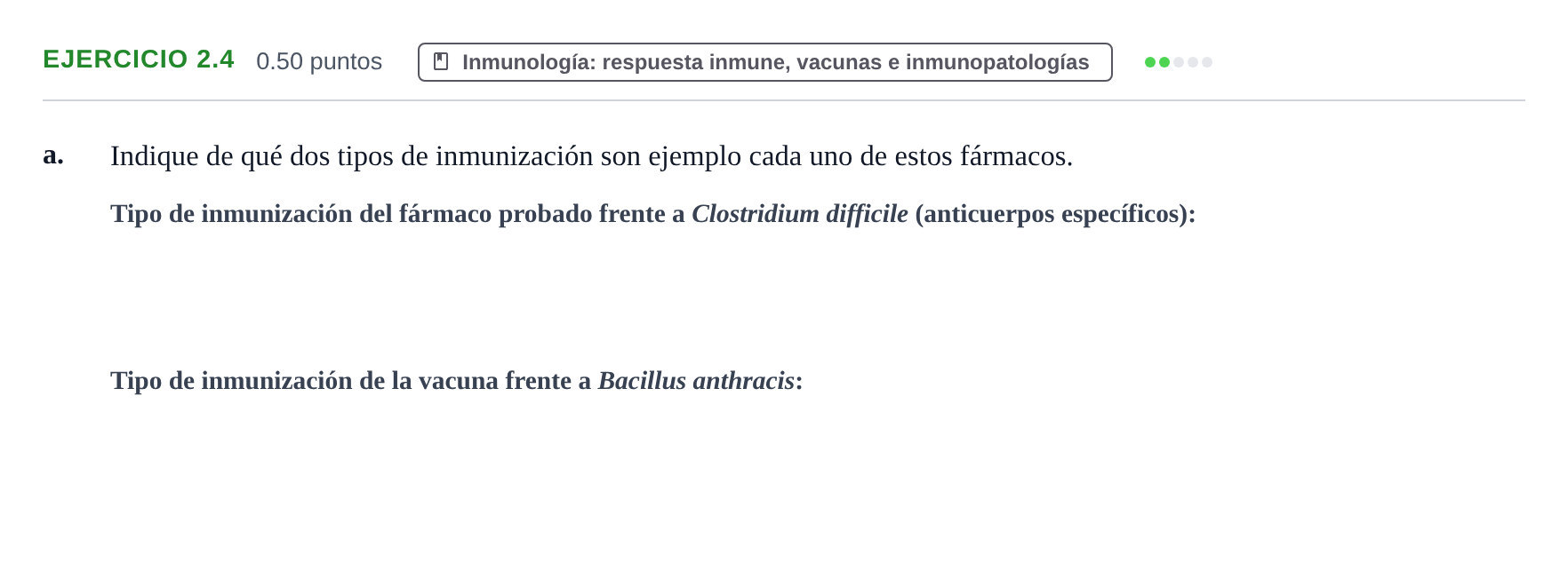Enunciado: Ejercicio 2.4 - Inmunología · Biología PAU Castilla-La Mancha Ordinaria 2023