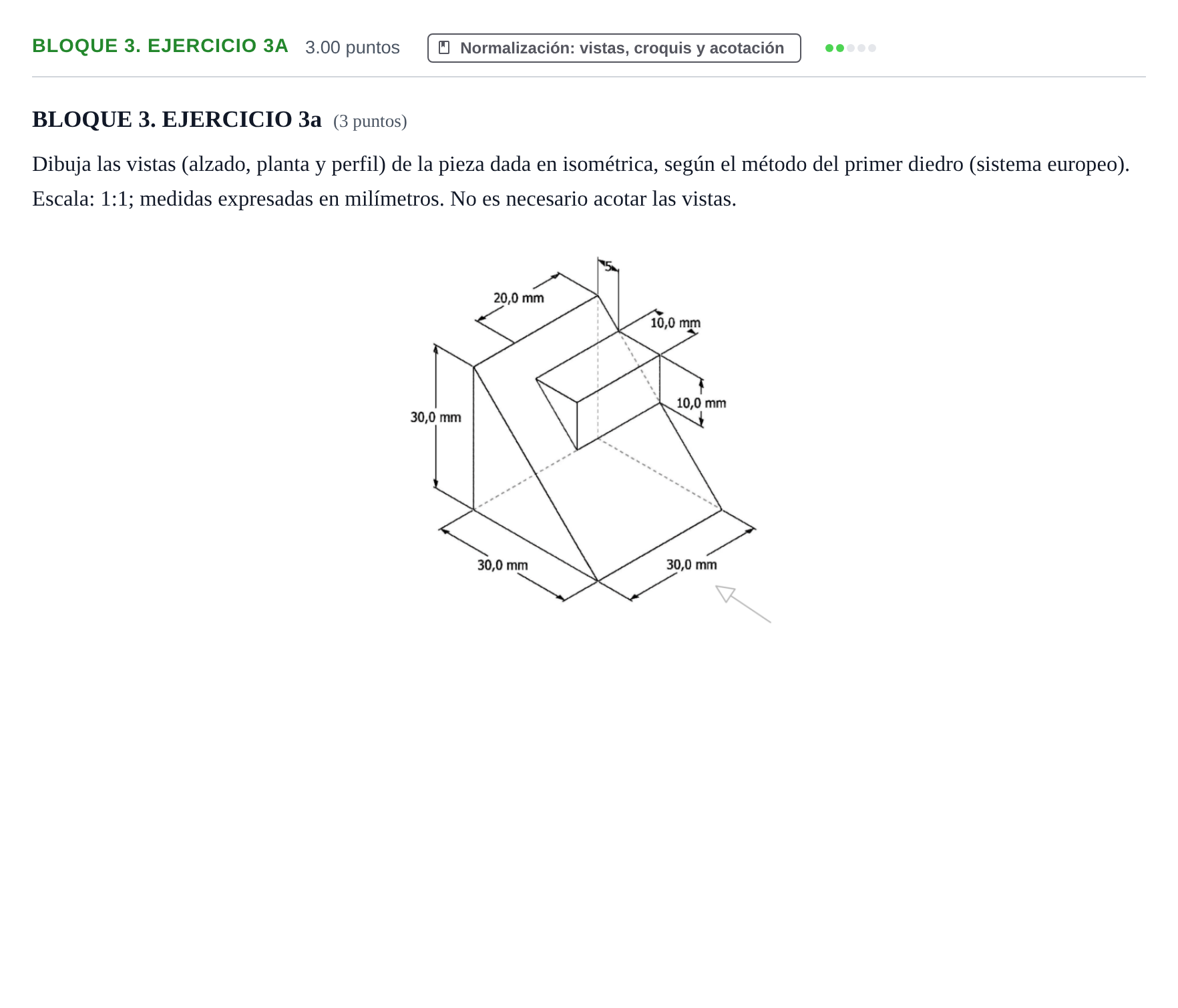 Enunciado: Bloque 3. Ejercicio 3a · Dibujo técnico II PAU Castilla-La Mancha Ordinaria 2023