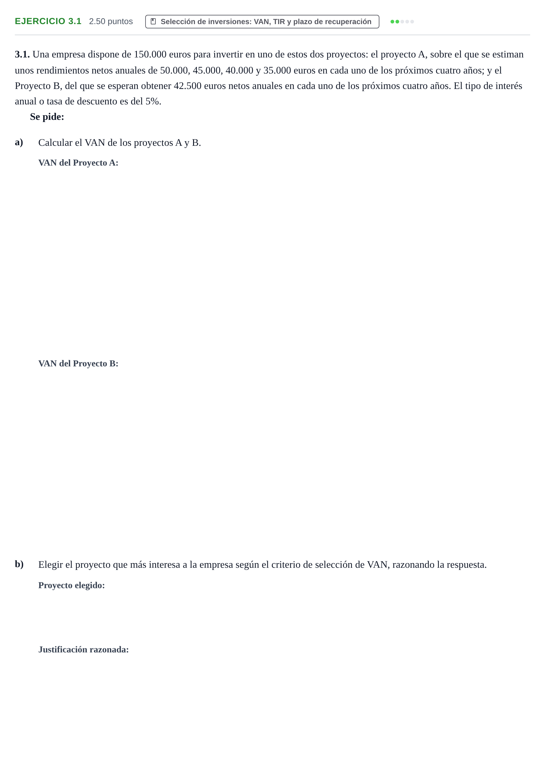 Enunciado: Ejercicio 3.1 · Empresa y Diseño de Modelos de Negocio PAU Castilla-La Mancha Ordinaria 2023